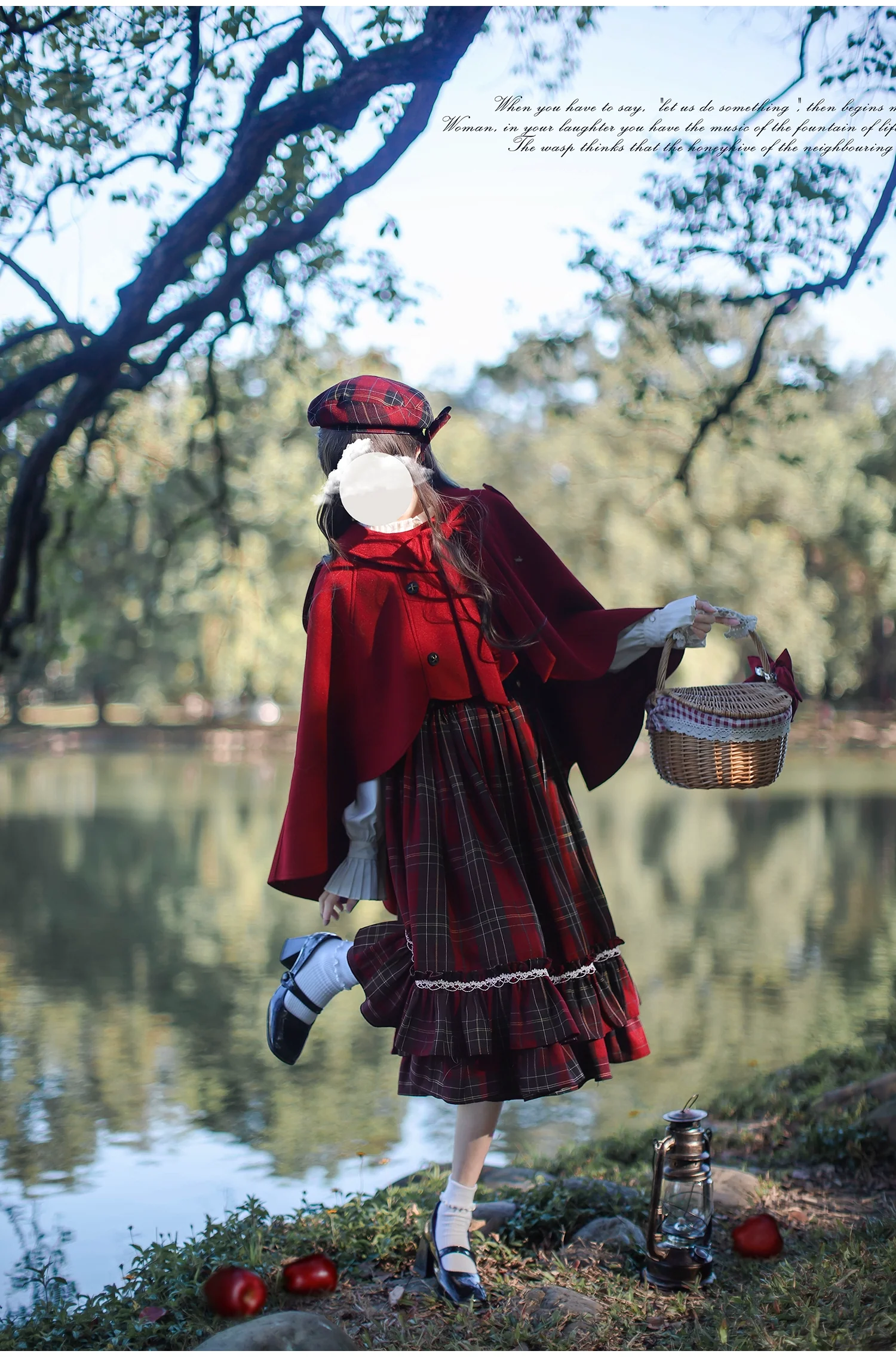 HuTaoMuJK - Little Red Riding Hood - Vintage Lolita Cape & JSK Dress Set - Image 19