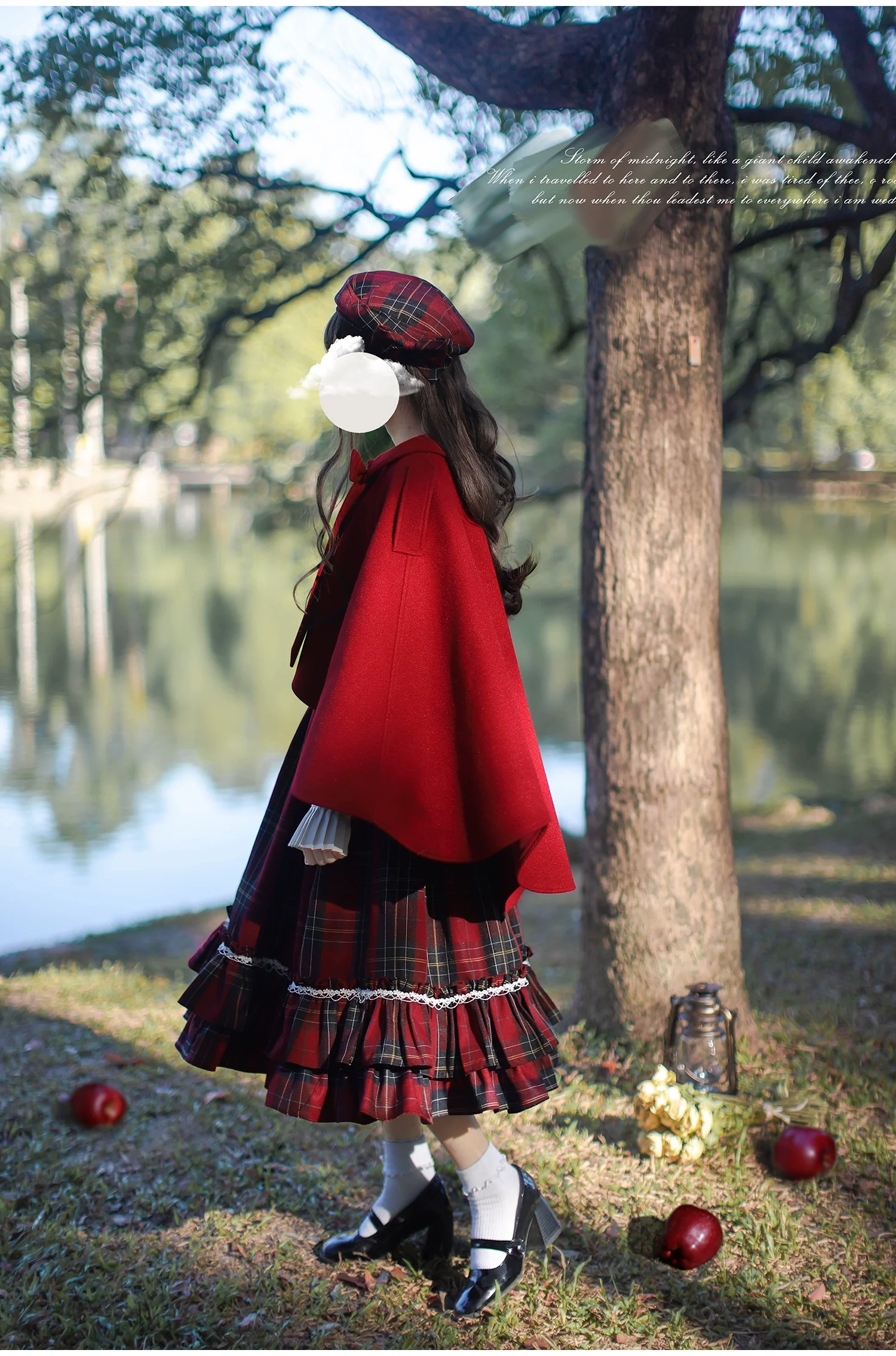 HuTaoMuJK - Little Red Riding Hood - Vintage Lolita Cape & JSK Dress Set - Image 5