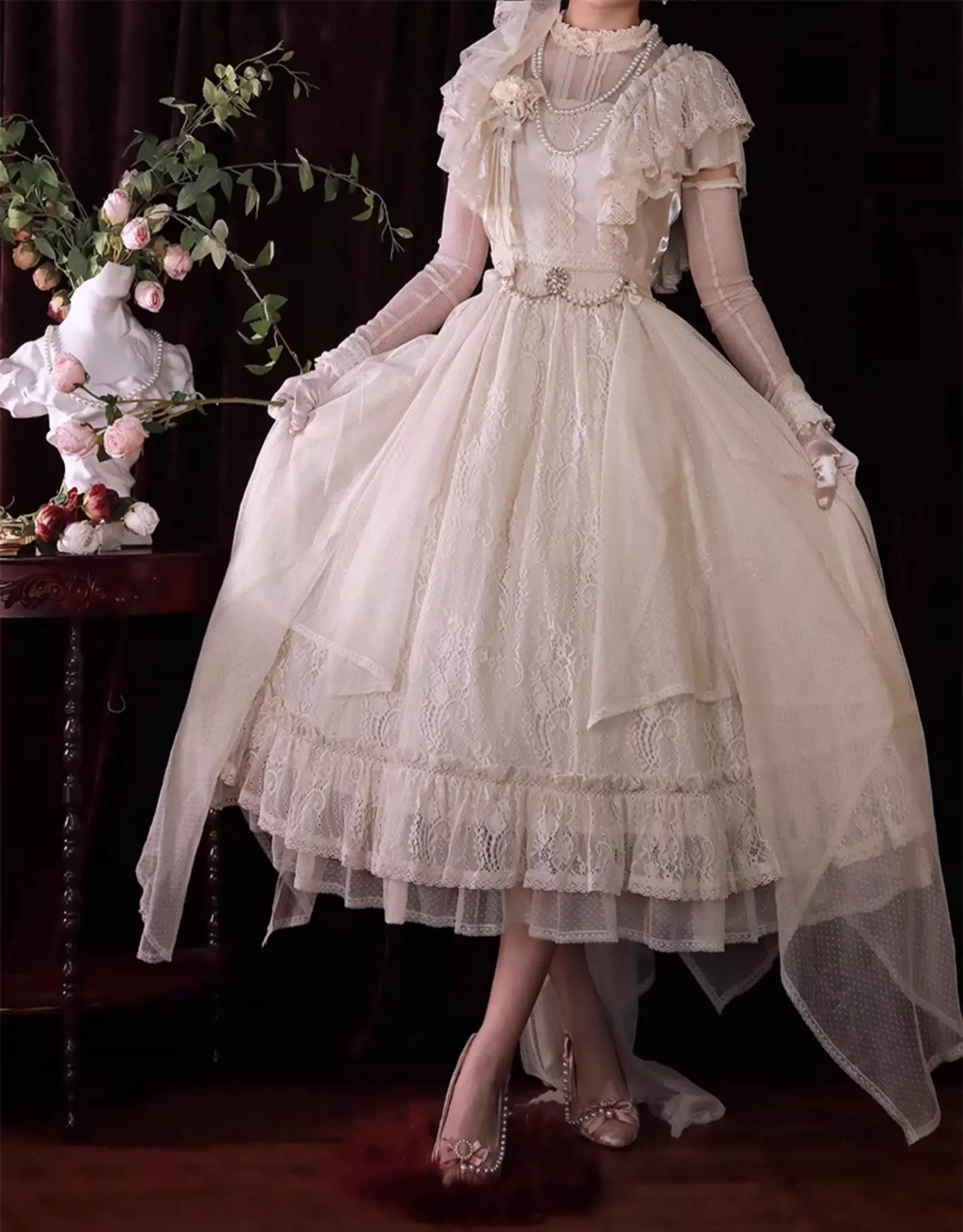 BittterSweet - Vintage Lolita OP Dress, Lace Long Dress - Image 14