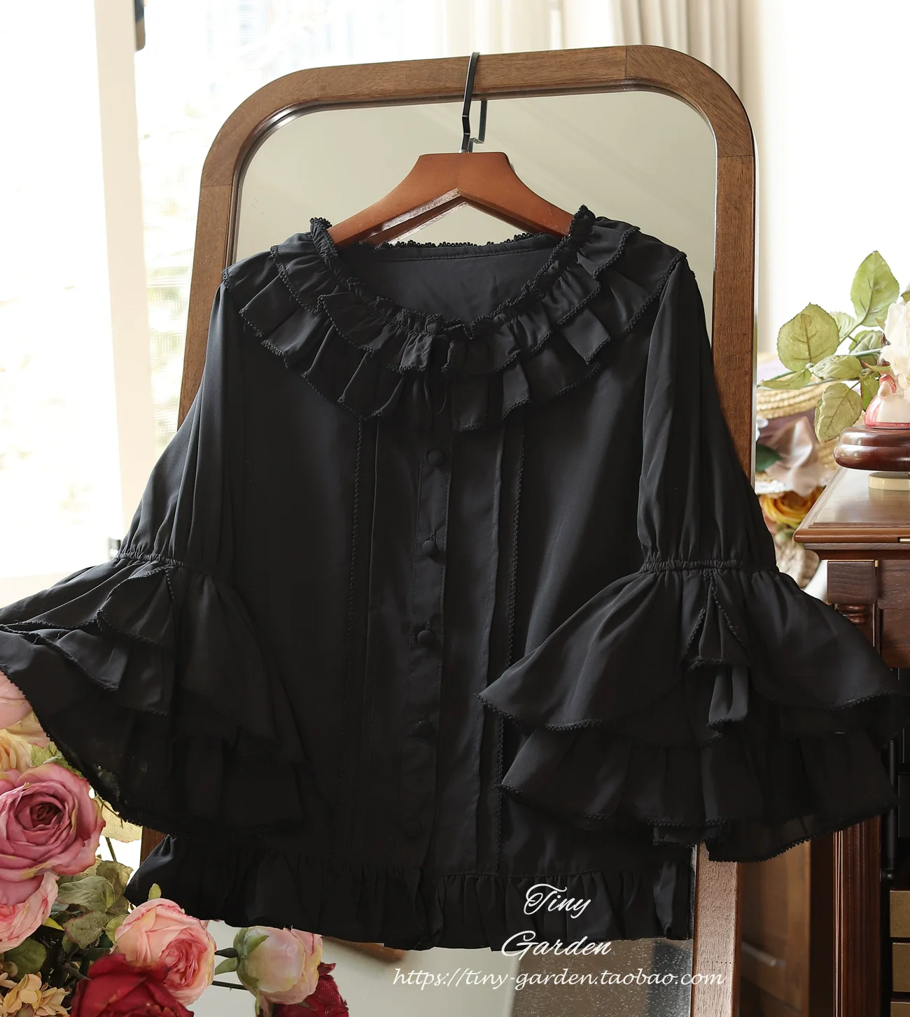 Summer Breeze 2.0 - Vintage Lolita Shirt Round Ruffled Collar/Princess Sleeves - Image 3