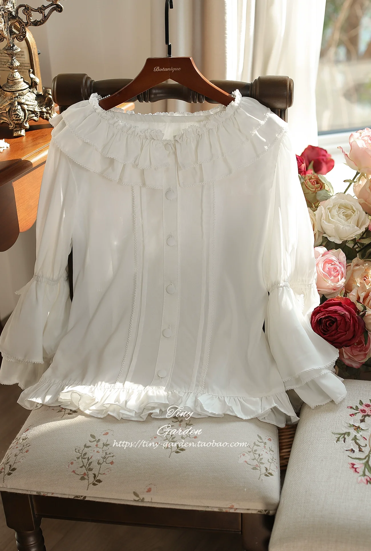 Summer Breeze 2.0 - Vintage Lolita Shirt Round Ruffled Collar/Princess Sleeves - Image 6