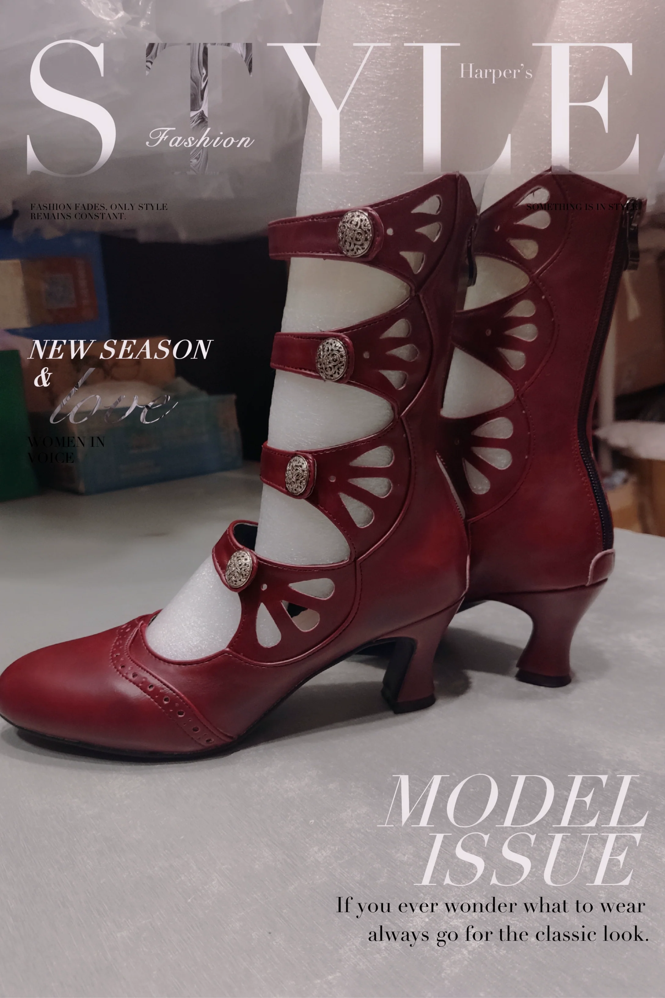 Floral Carved - Vintage Lolita Shoes Mary Jane Hollow-out Ankle Boots - Image 4