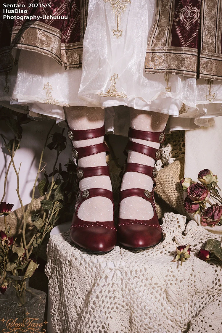 Floral Carved - Vintage Lolita Shoes Mary Jane Hollow-out Ankle Boots - Image 6