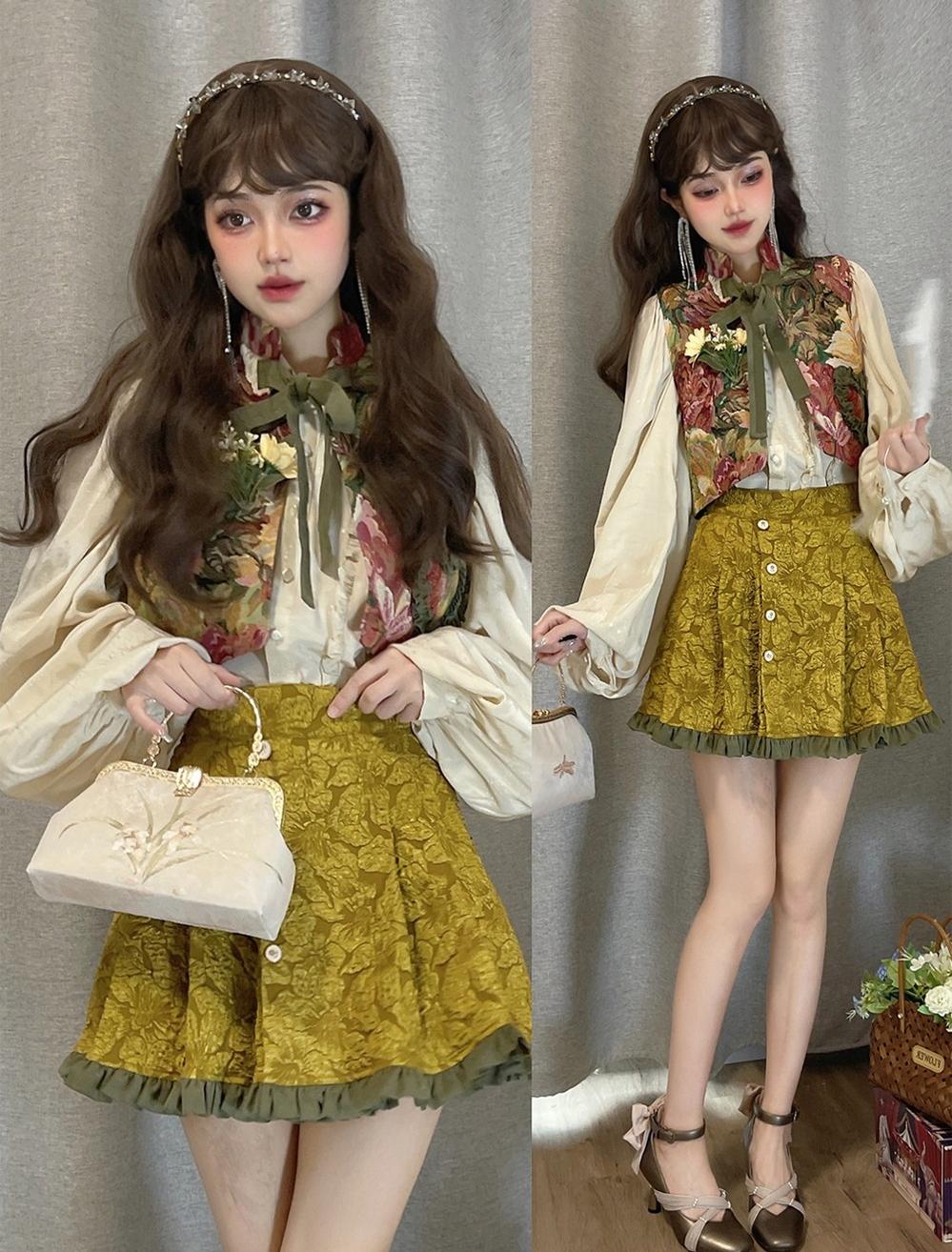 Gilded Age - Vintage Lolita Vest Suit Oil Painting Style Skirt Coat - Image 22