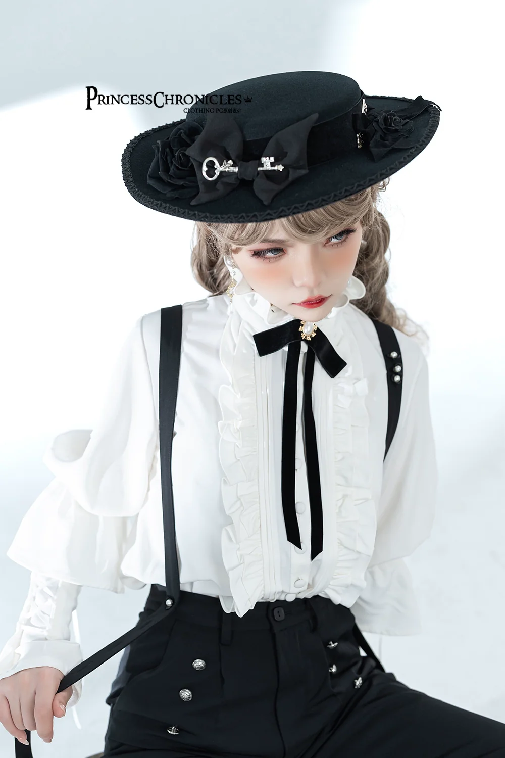 Xuan Yin - Vintage Ouji Lolita White Shirt & Black Pants - Image 5