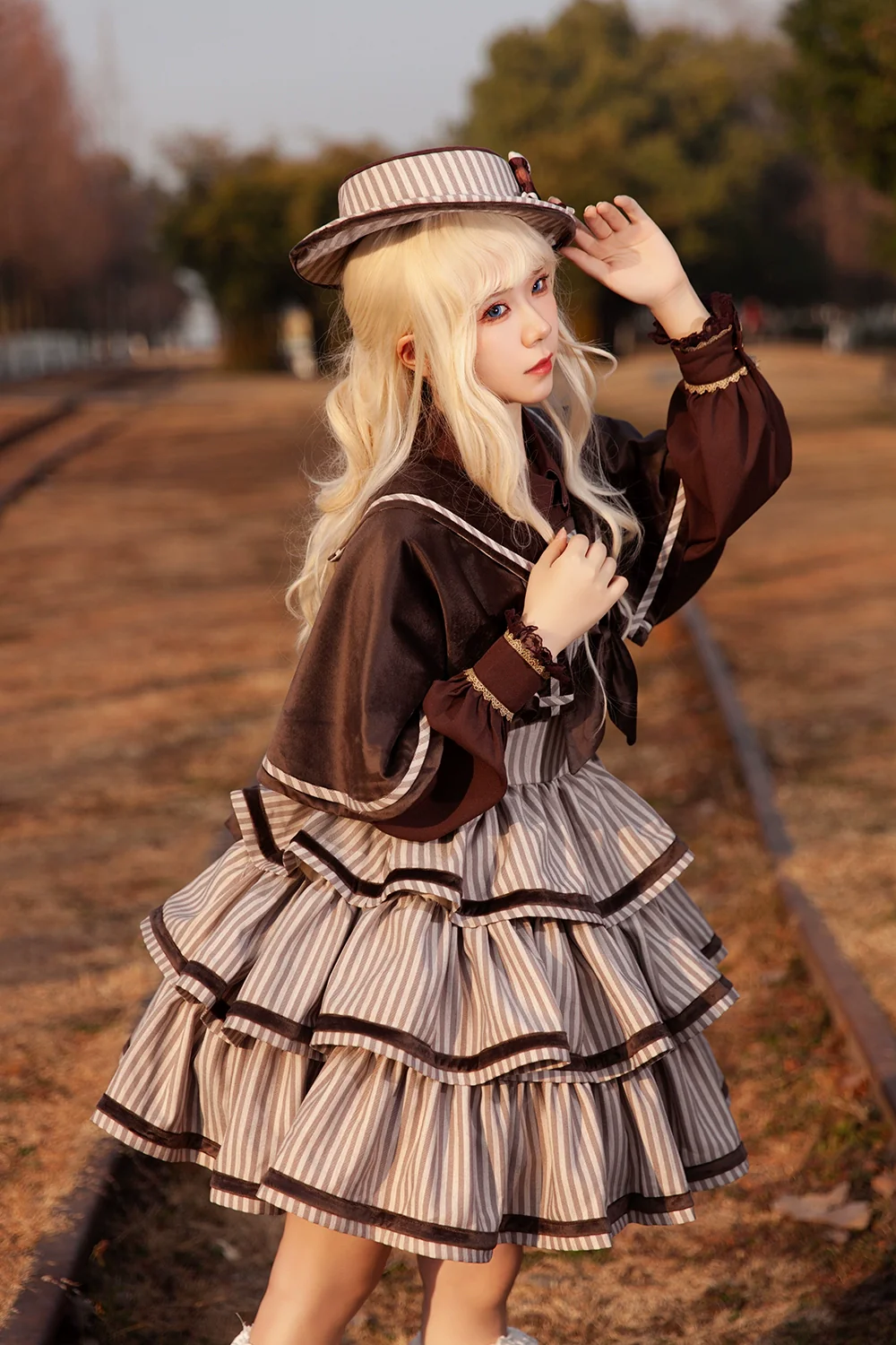 From Afar - Vintage Striped Peppy-Style Lolita JSK & Cape - Image 11