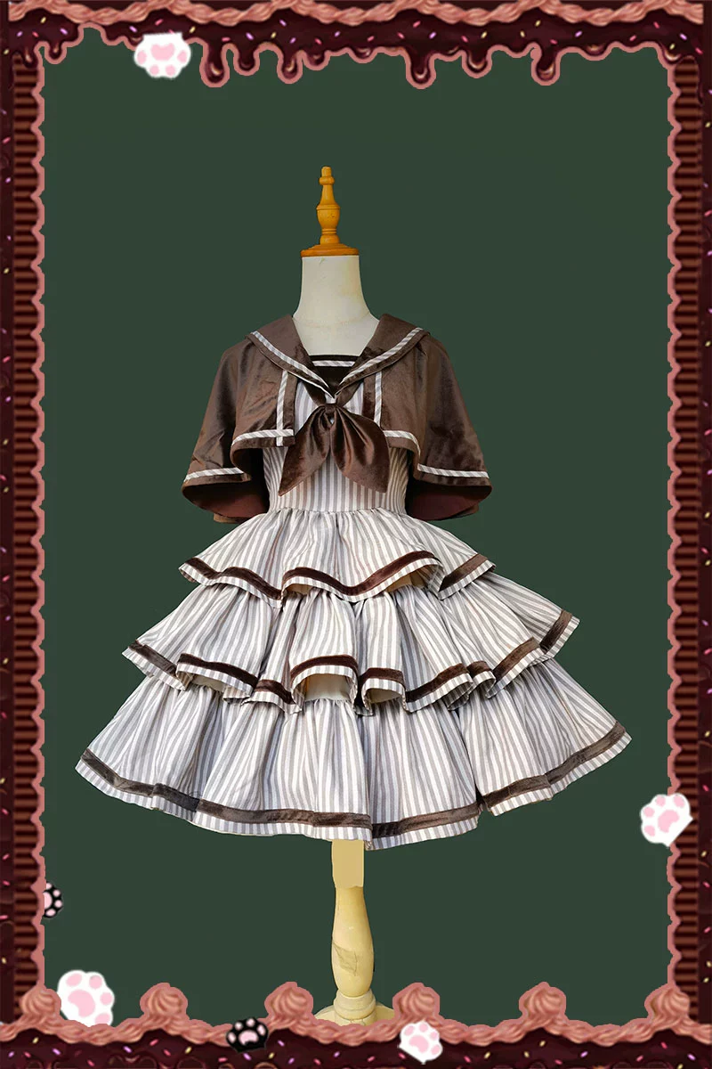 From Afar - Vintage Striped Peppy-Style Lolita JSK & Cape - Image 2