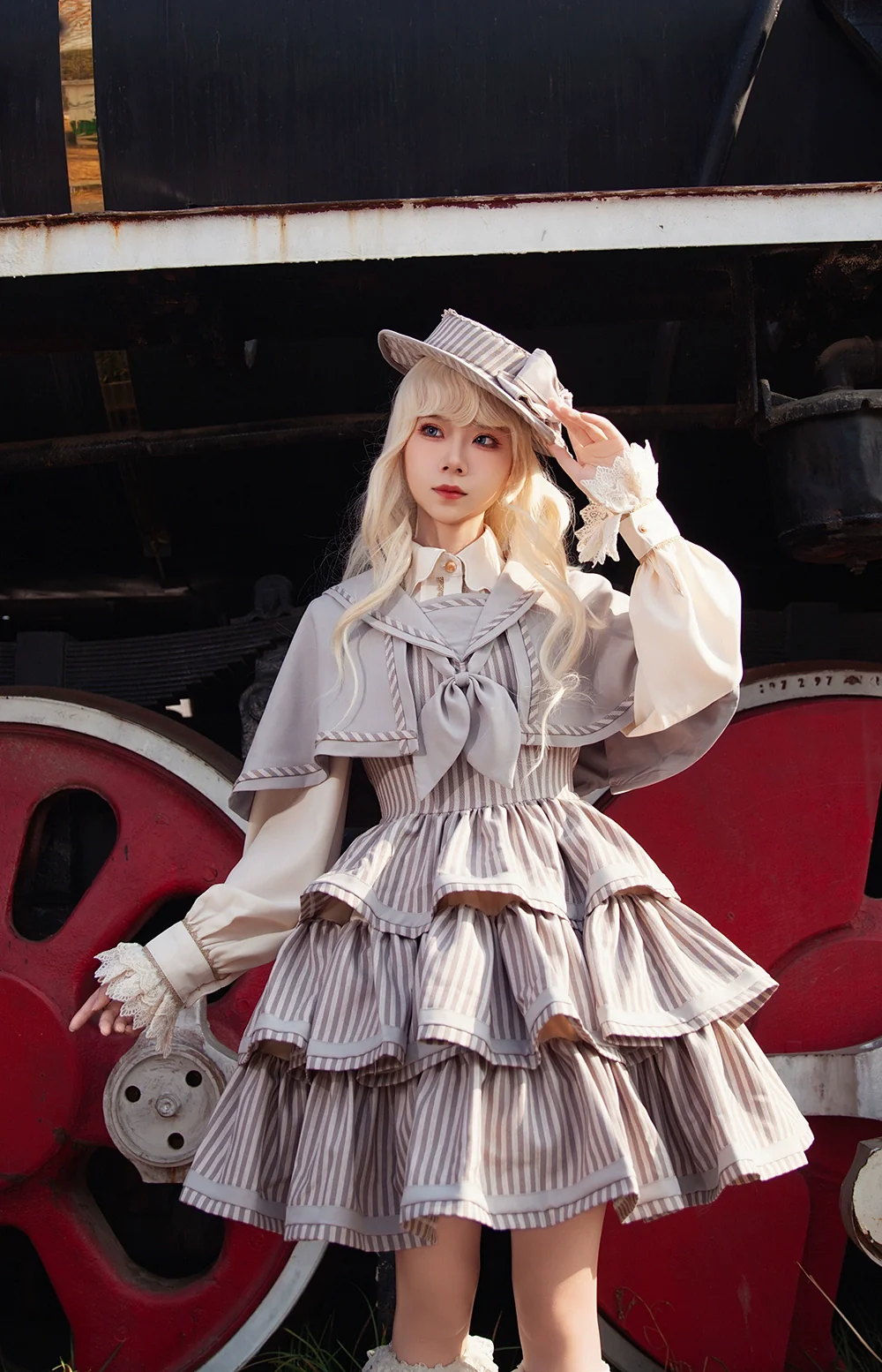 From Afar - Vintage Striped Peppy-Style Lolita JSK & Cape - Image 7