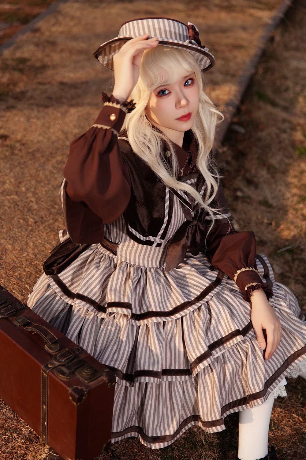 From Afar - Vintage Striped Peppy-Style Lolita JSK & Cape - Image 9