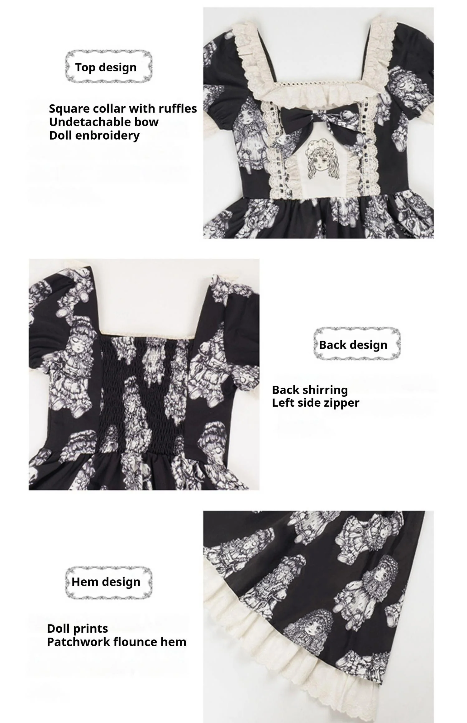 With PUJI - Doll Night - Vintage Twin Lolita OP Dress Embroidered Doll Dress - Image 14