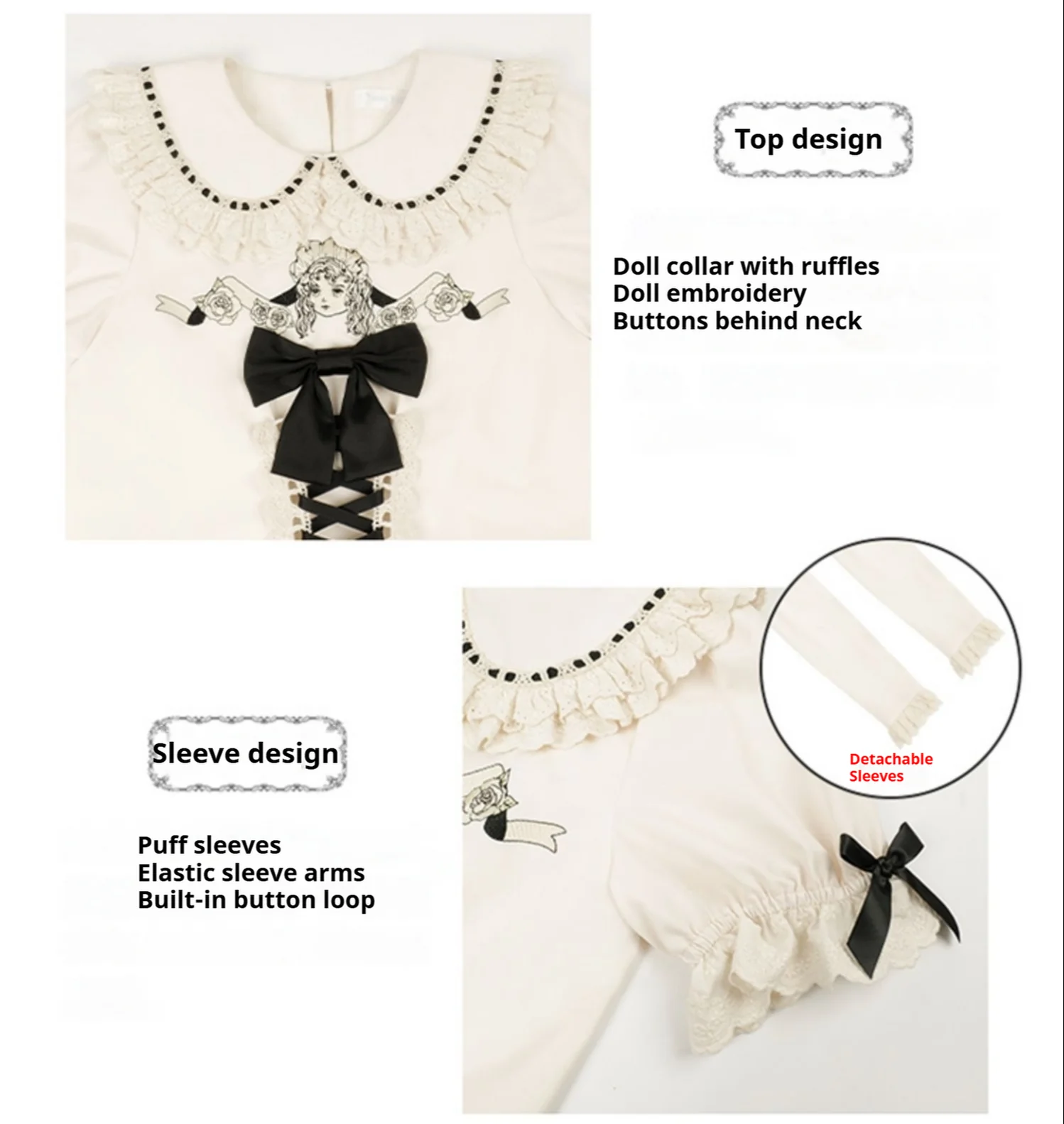 With PUJI - Doll Night - Vintage Twin Lolita OP Dress Embroidered Doll Dress - Image 16