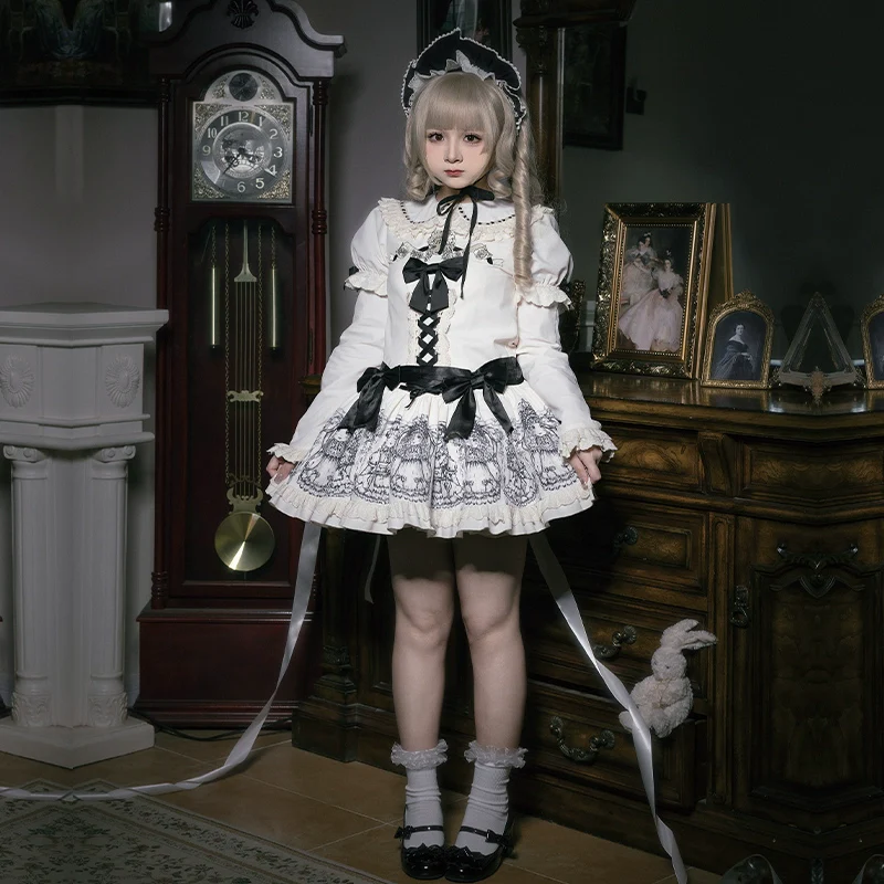 With PUJI - Doll Night - Vintage Twin Lolita OP Dress Embroidered Doll Dress - Image 3