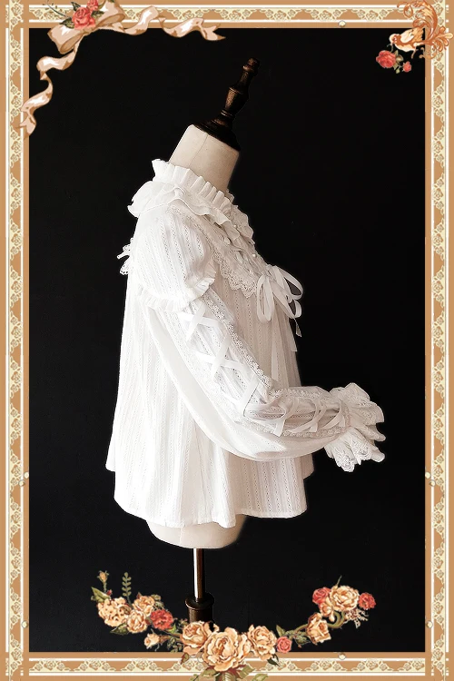 Warm Tea - Cute Ribbon Long Sleeves Cotton Blouse - Image 2