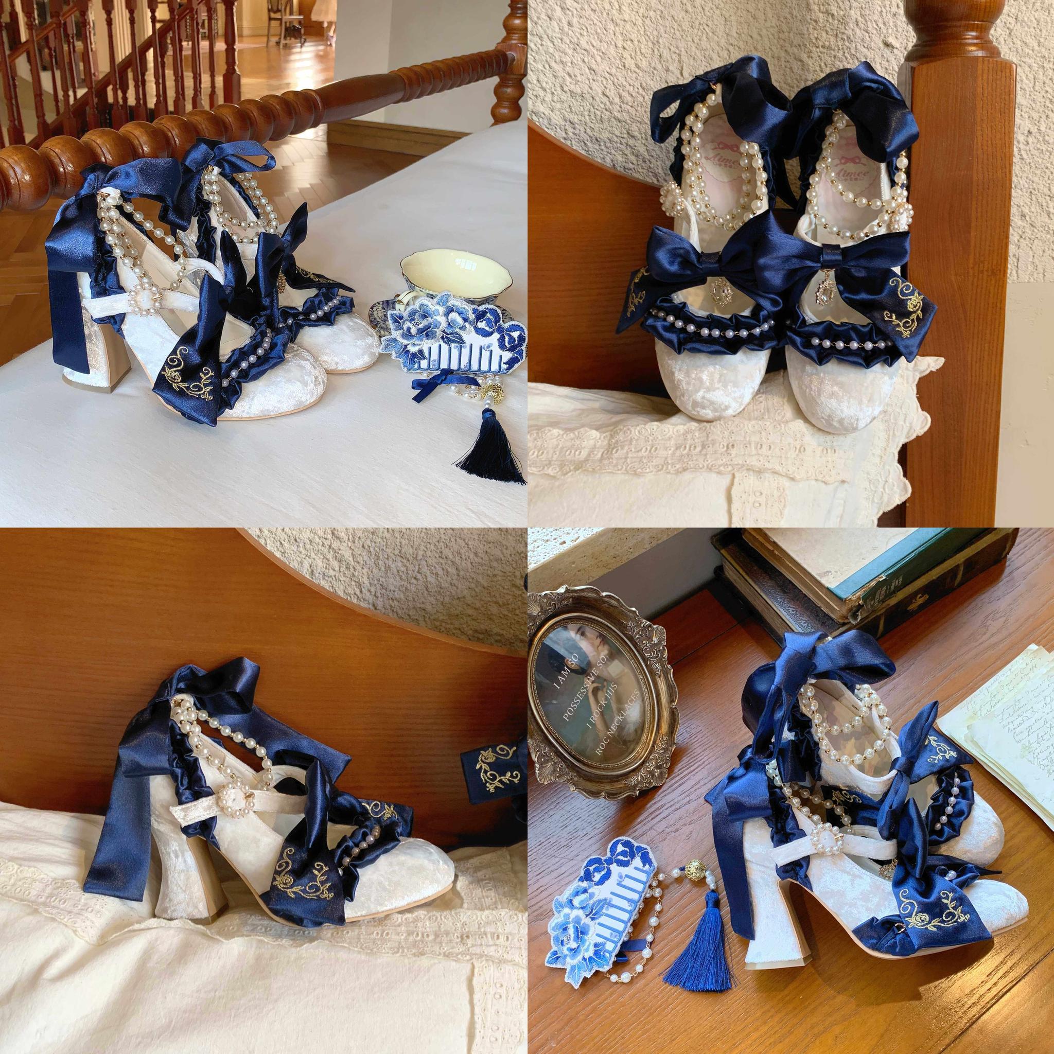 Ribbon Anthem - Wedding Classic Lolita Heels, Detachable Bow & Pearl Ribbon - Image 14