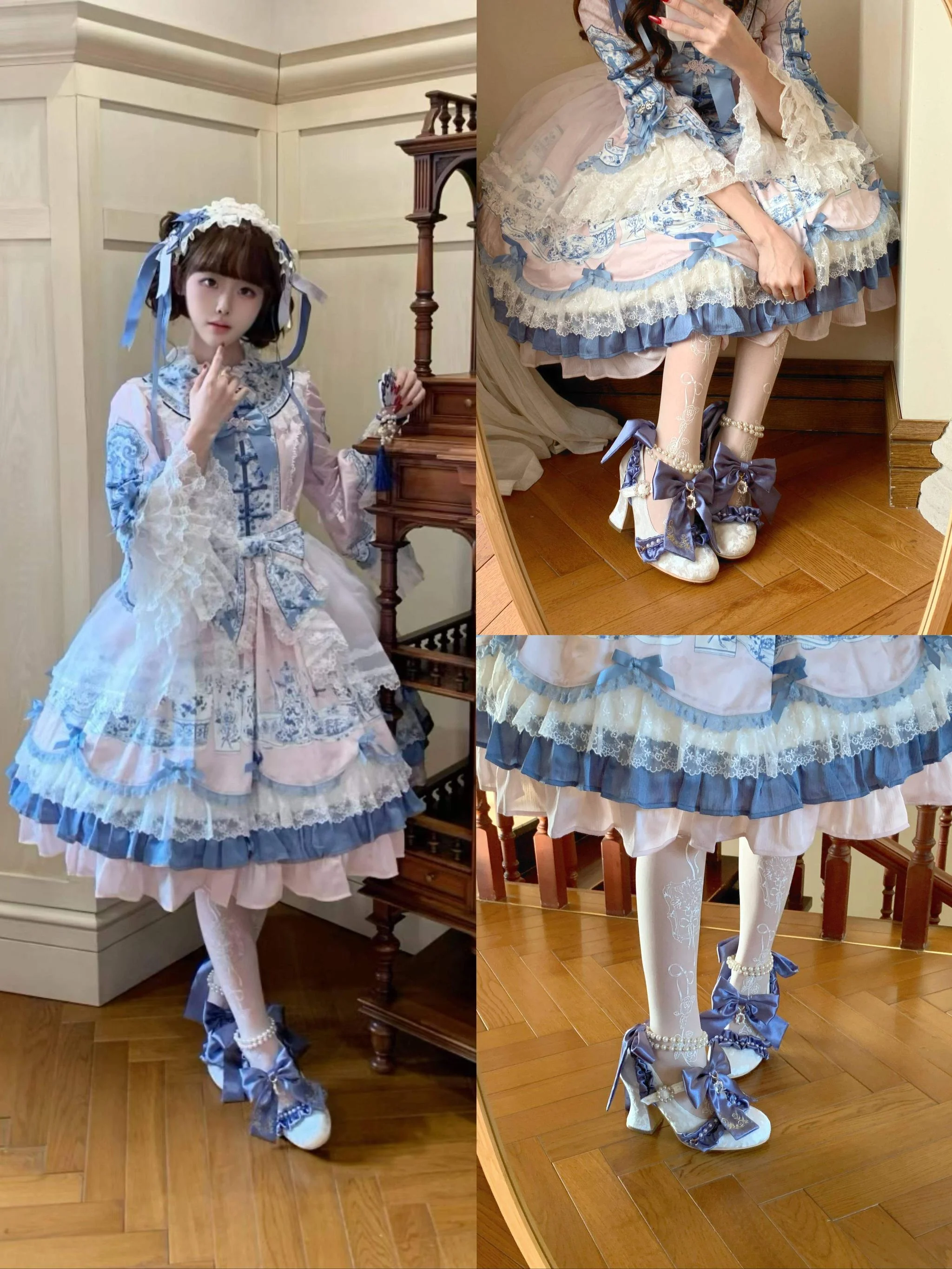 Ribbon Anthem - Wedding Classic Lolita Heels, Detachable Bow & Pearl Ribbon - Image 15