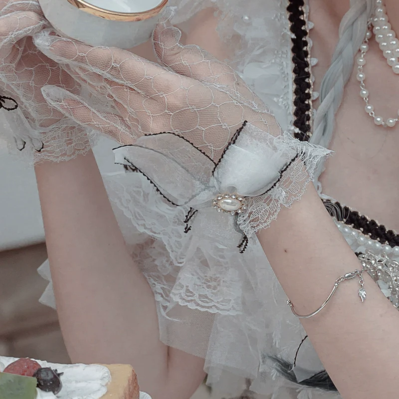 Dark Starry Night - Wedding Lolita Bonnet Bridal Mesh Gloves and Necklace - Image 3
