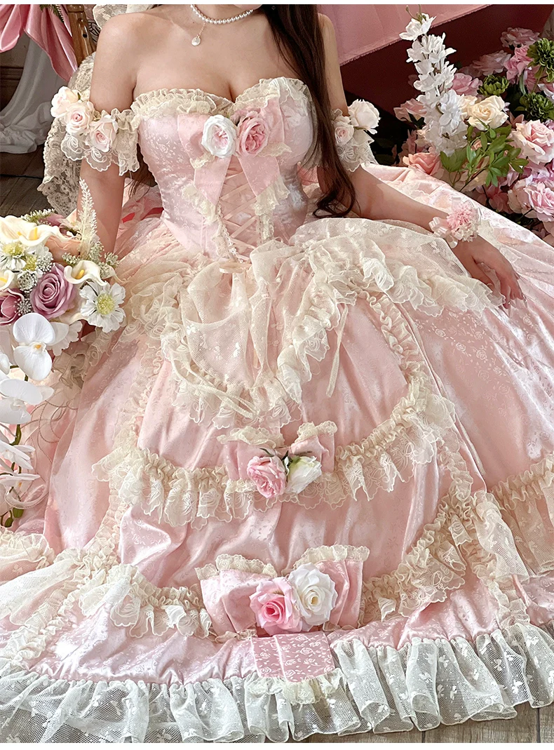 Love and Roses - Princess Bridal Wedding Lolita Dress With Rose Detail and Tiered Skirt - Image 15
