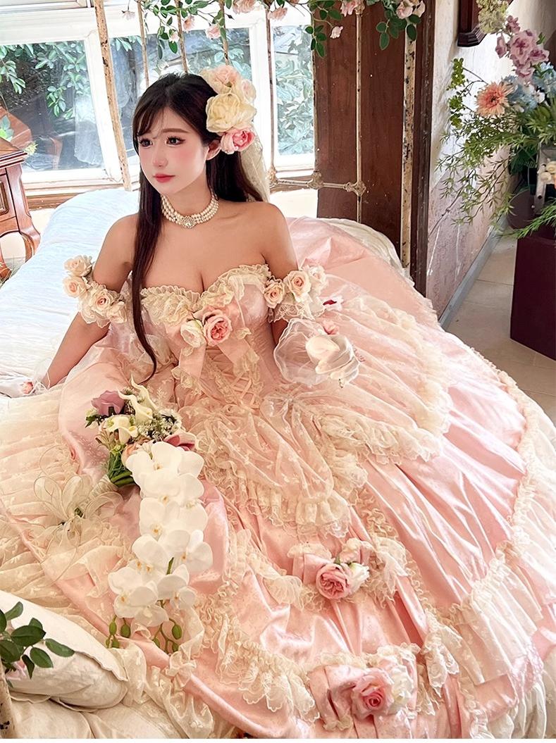 Love and Roses - Princess Bridal Wedding Lolita Dress With Rose Detail and Tiered Skirt - Image 20