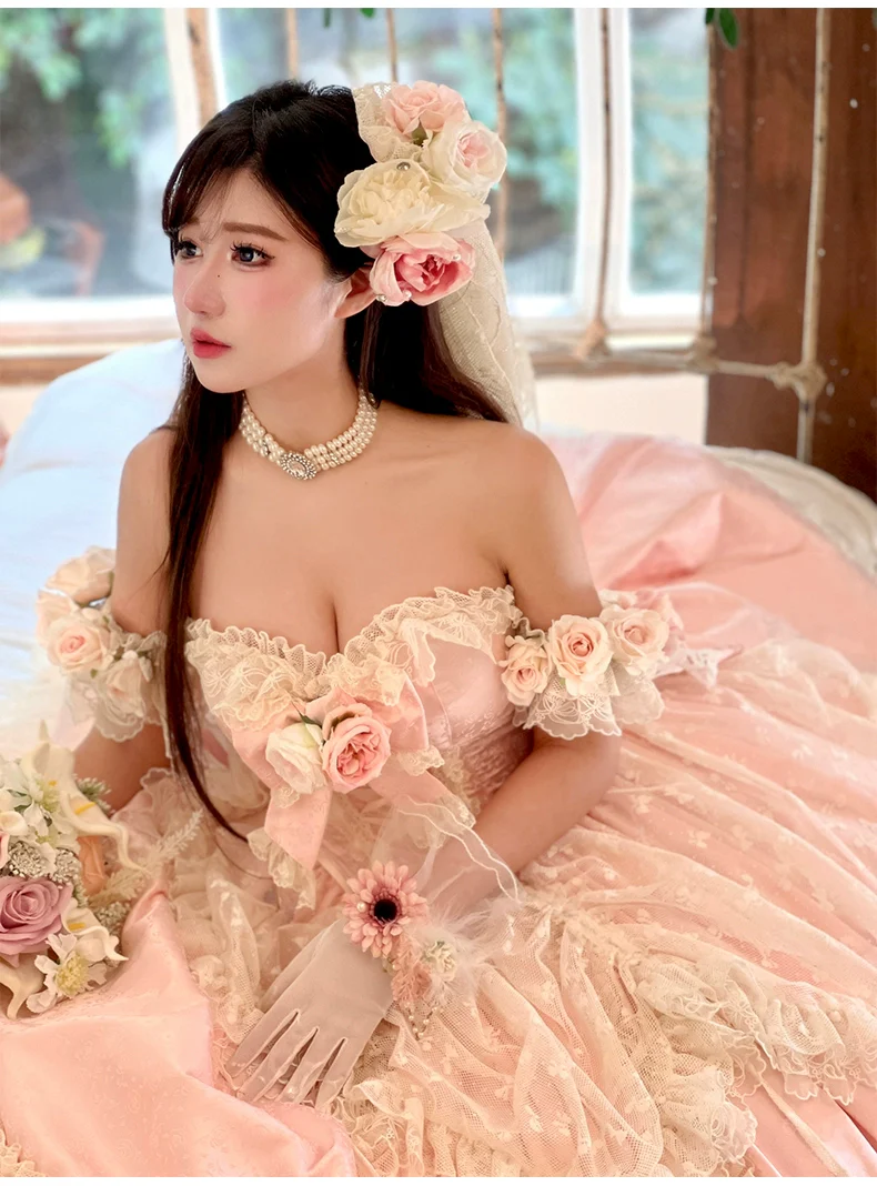 Love and Roses - Princess Bridal Wedding Lolita Dress With Rose Detail and Tiered Skirt - Image 21