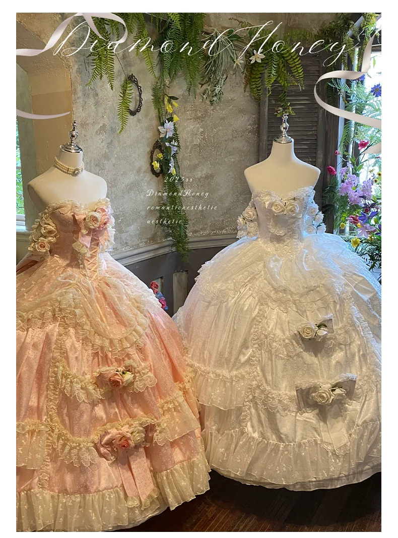 Love and Roses - Princess Bridal Wedding Lolita Dress With Rose Detail and Tiered Skirt - Image 22