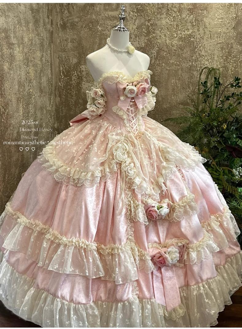 Love and Roses - Princess Bridal Wedding Lolita Dress With Rose Detail and Tiered Skirt - Image 24