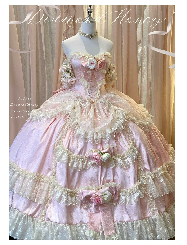 Love and Roses - Princess Bridal Wedding Lolita Dress With Rose Detail and Tiered Skirt - Image 25