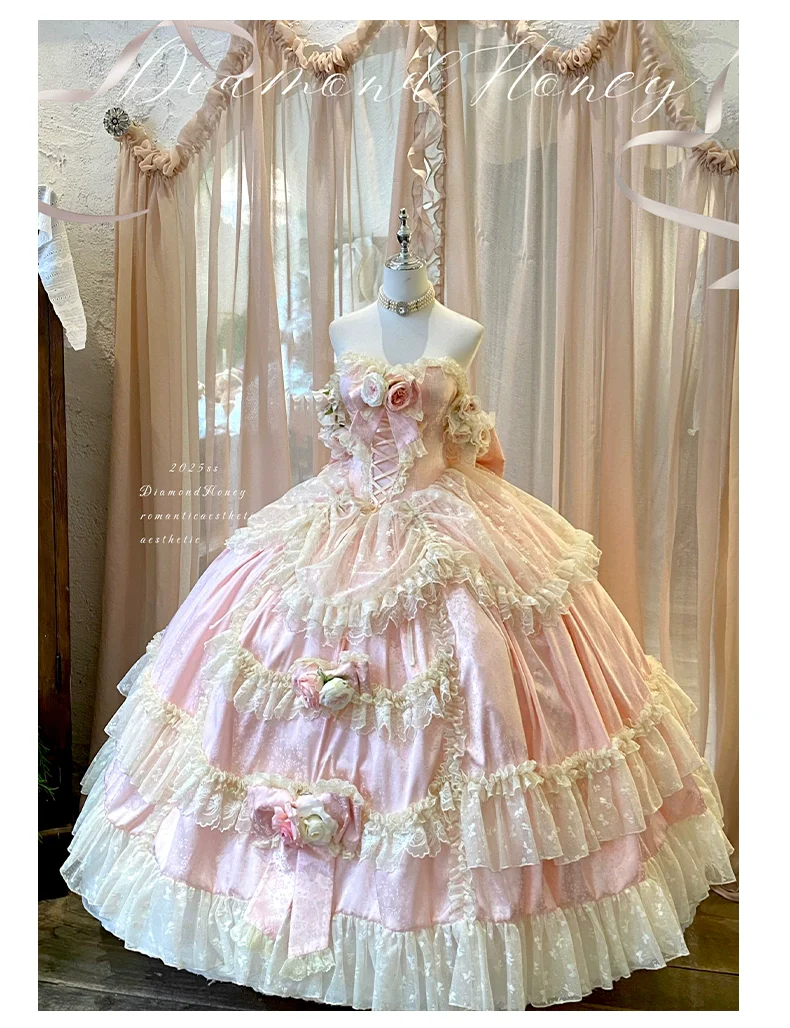 Love and Roses - Princess Bridal Wedding Lolita Dress With Rose Detail and Tiered Skirt - Image 26
