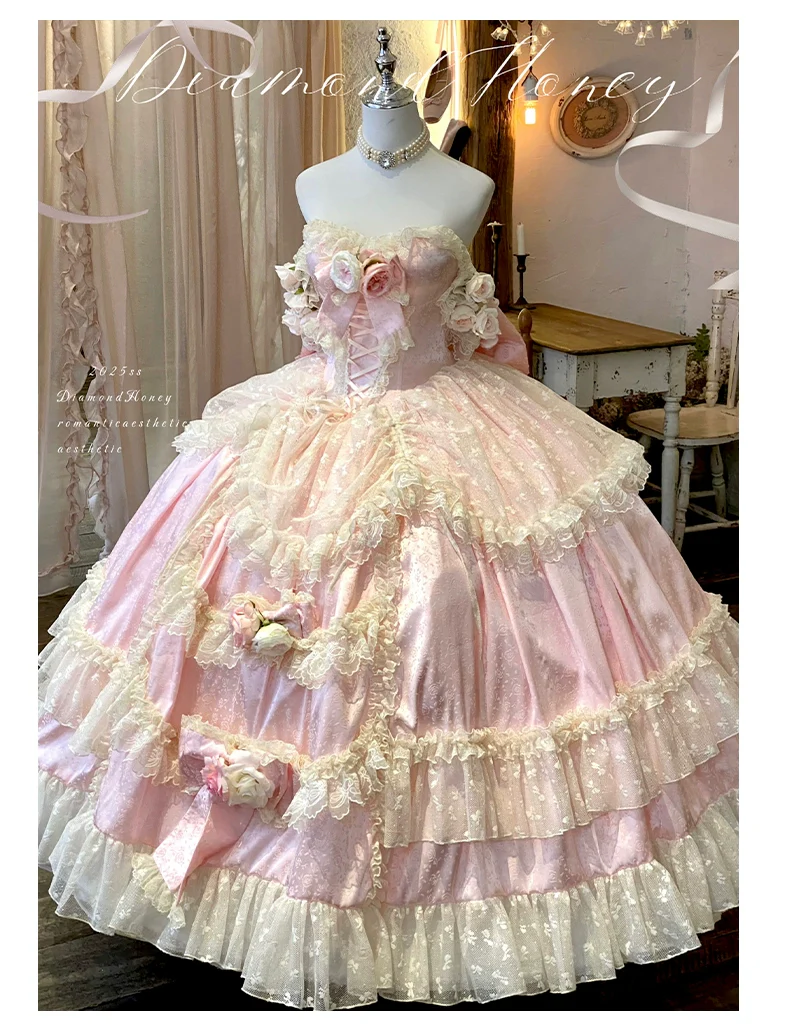 Love and Roses - Princess Bridal Wedding Lolita Dress With Rose Detail and Tiered Skirt - Image 27