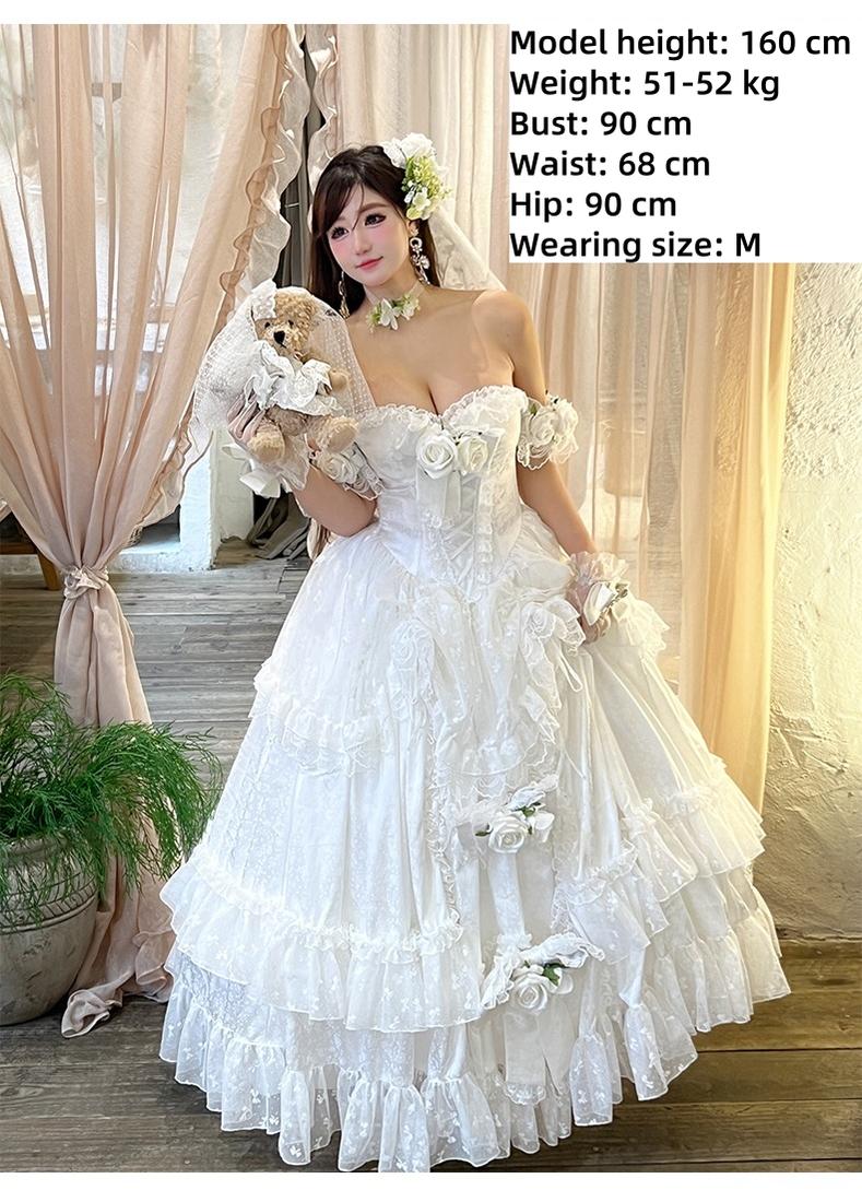 Love and Roses - Princess Bridal Wedding Lolita Dress With Rose Detail and Tiered Skirt - Image 7