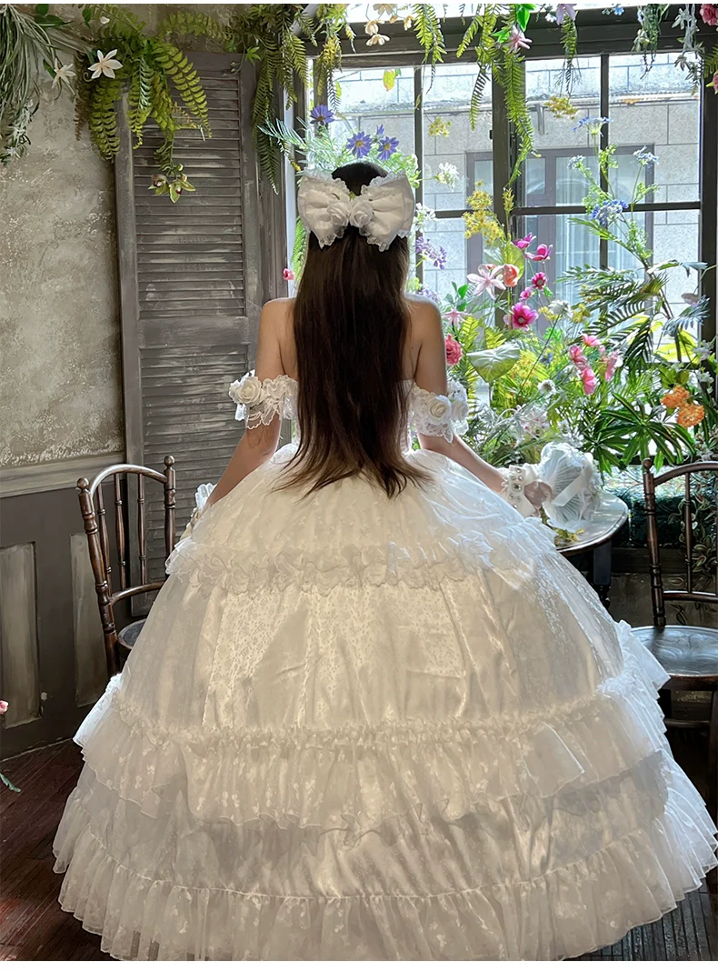 Love and Roses - Princess Bridal Wedding Lolita Dress With Rose Detail and Tiered Skirt - Image 9