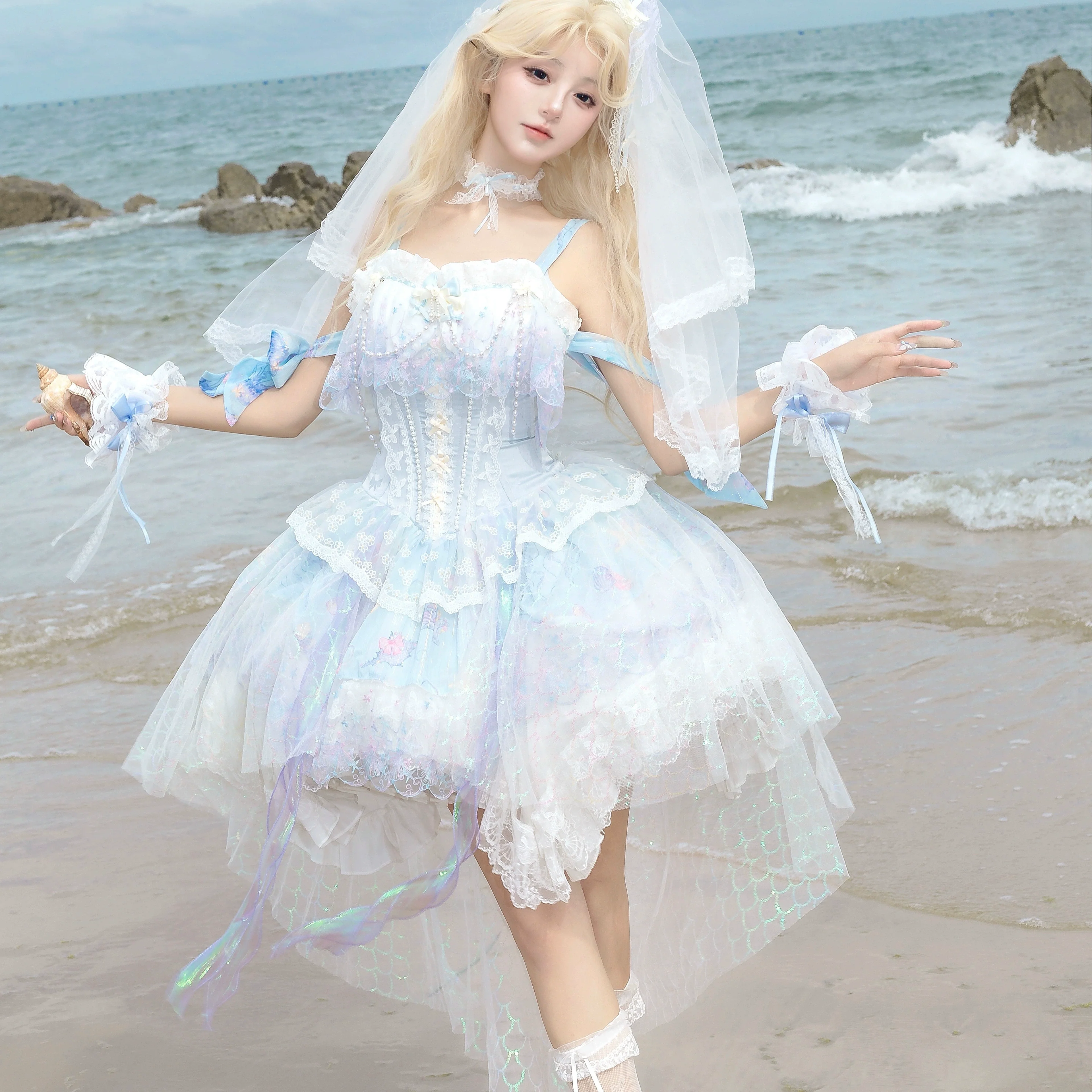 Qianmu - MermaidTears - Wedding Lolita JSK Dress, Ocean Theme - Image 3