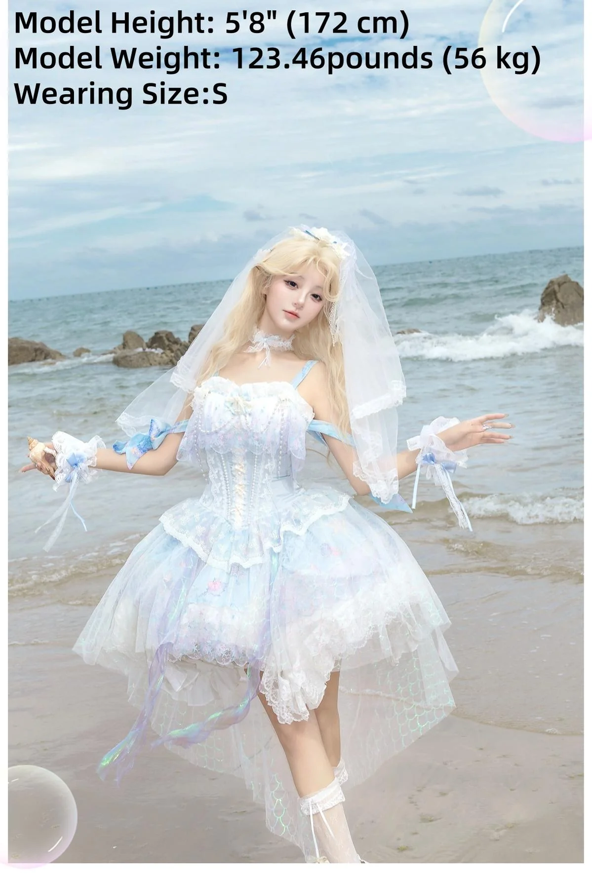 Qianmu - MermaidTears - Wedding Lolita JSK Dress, Ocean Theme - Image 7
