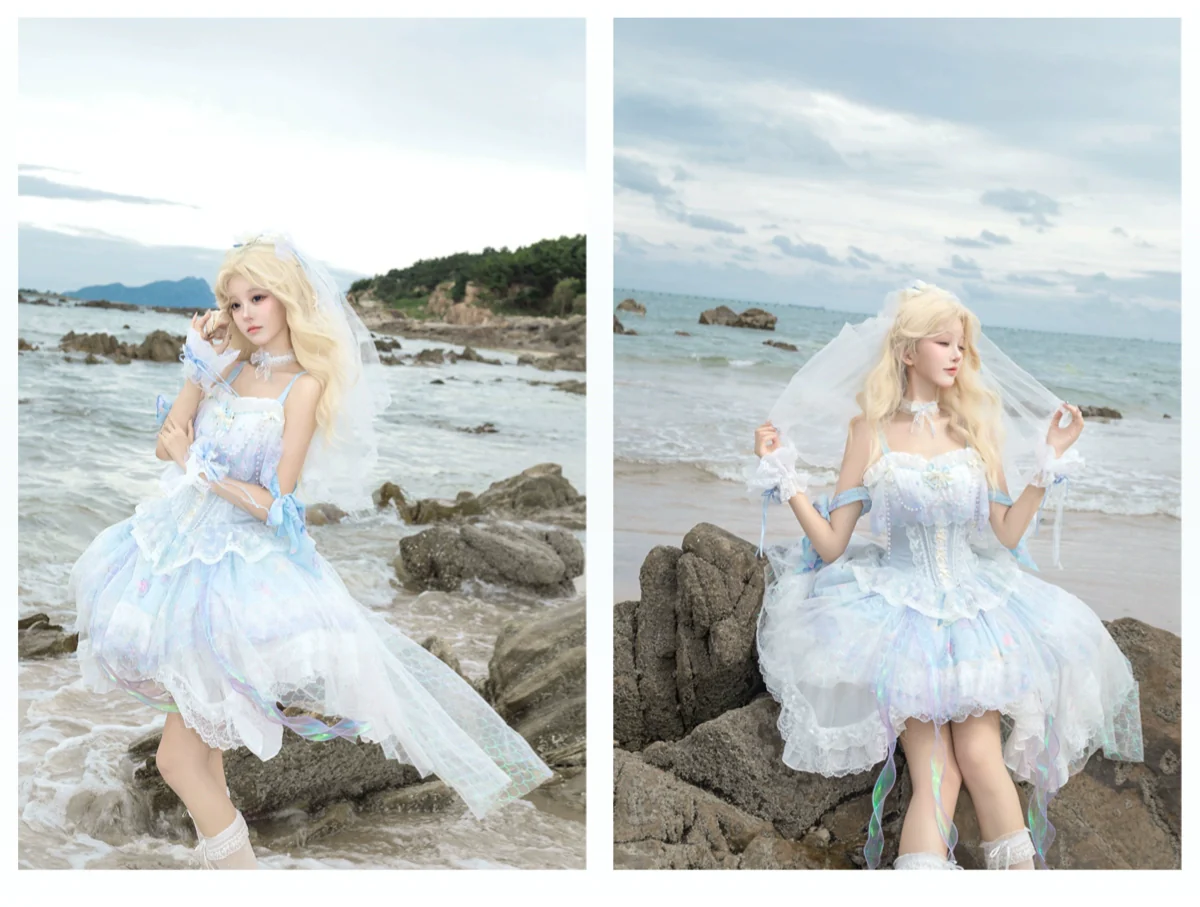 Qianmu - MermaidTears - Wedding Lolita JSK Dress, Ocean Theme - Image 9