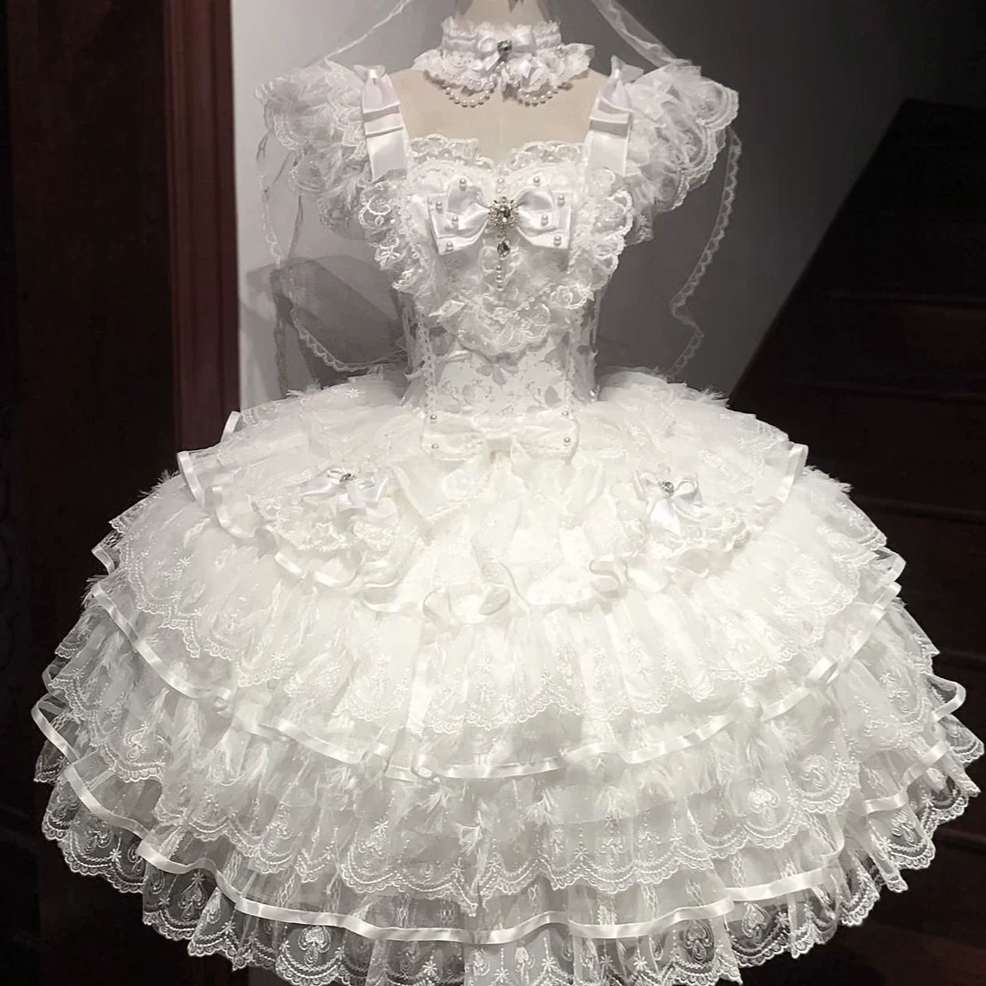 Hanguliang - Feather's Ballad - Wedding Lolita JSK Dress, Tiered Ruffles - Image 16