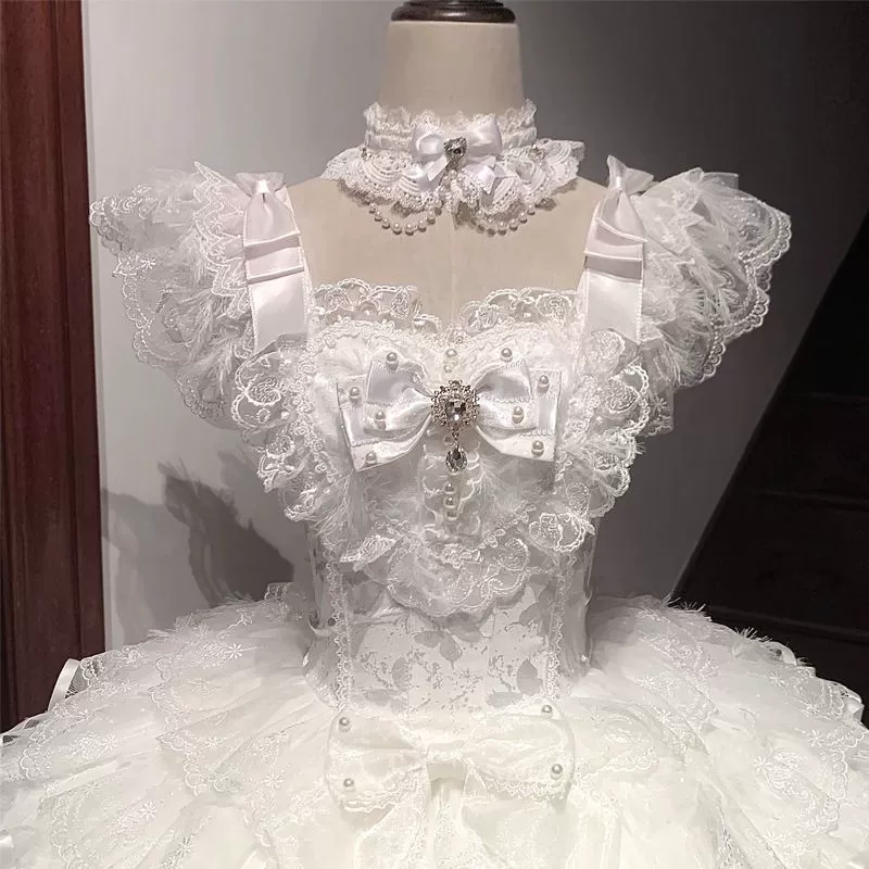 Hanguliang - Feather's Ballad - Wedding Lolita JSK Dress, Tiered Ruffles - Image 17