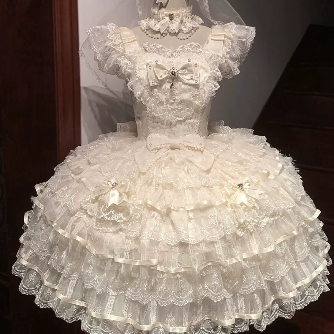 Hanguliang - Feather's Ballad - Wedding Lolita JSK Dress, Tiered Ruffles - Image 23