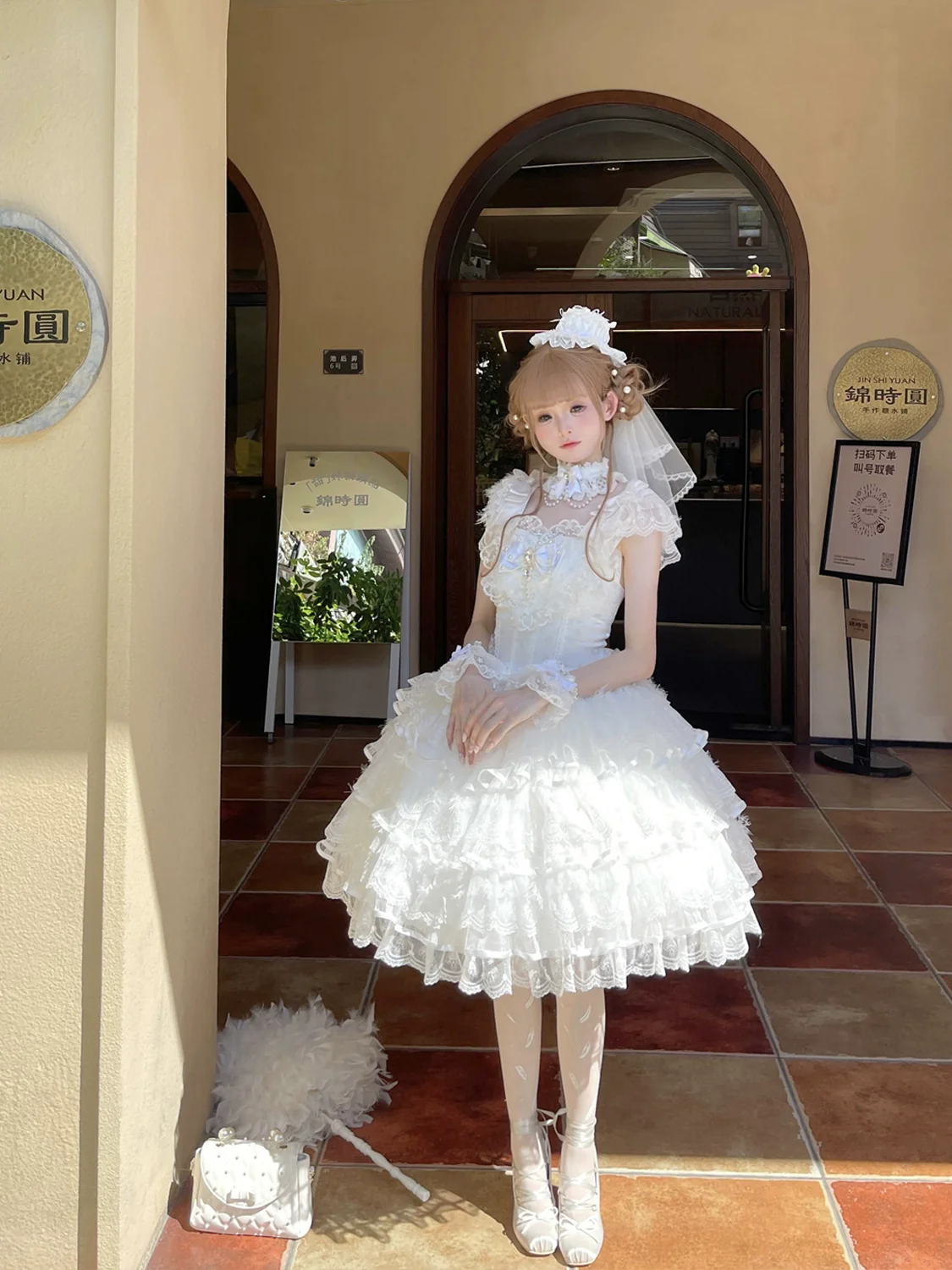 Hanguliang - Feather's Ballad - Wedding Lolita JSK Dress, Tiered Ruffles - Image 4