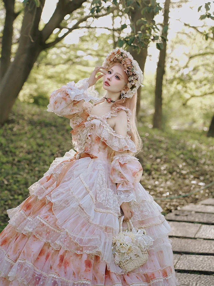 Rose Letter - Wedding Lolita Princess Dress Floral Printing Flounce Hem - Image 11