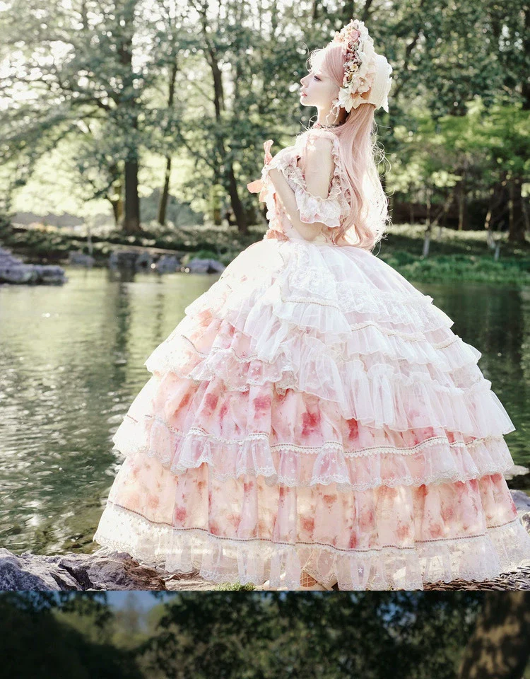 Rose Letter - Wedding Lolita Princess Dress Floral Printing Flounce Hem - Image 5