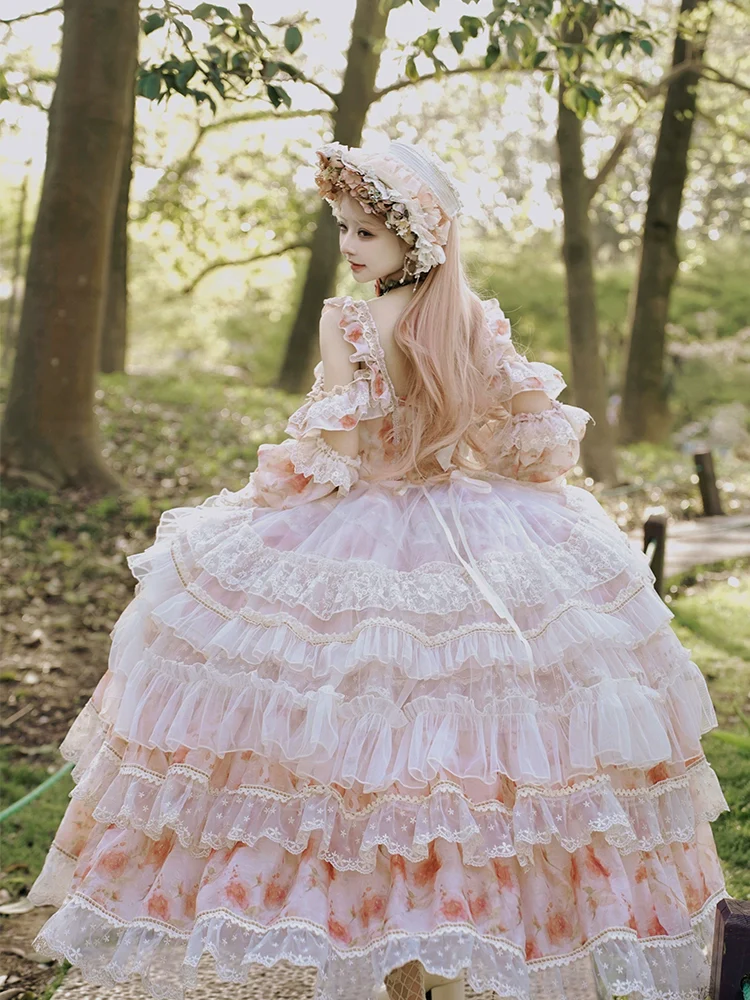 Rose Letter - Wedding Lolita Princess Dress Floral Printing Flounce Hem - Image 6