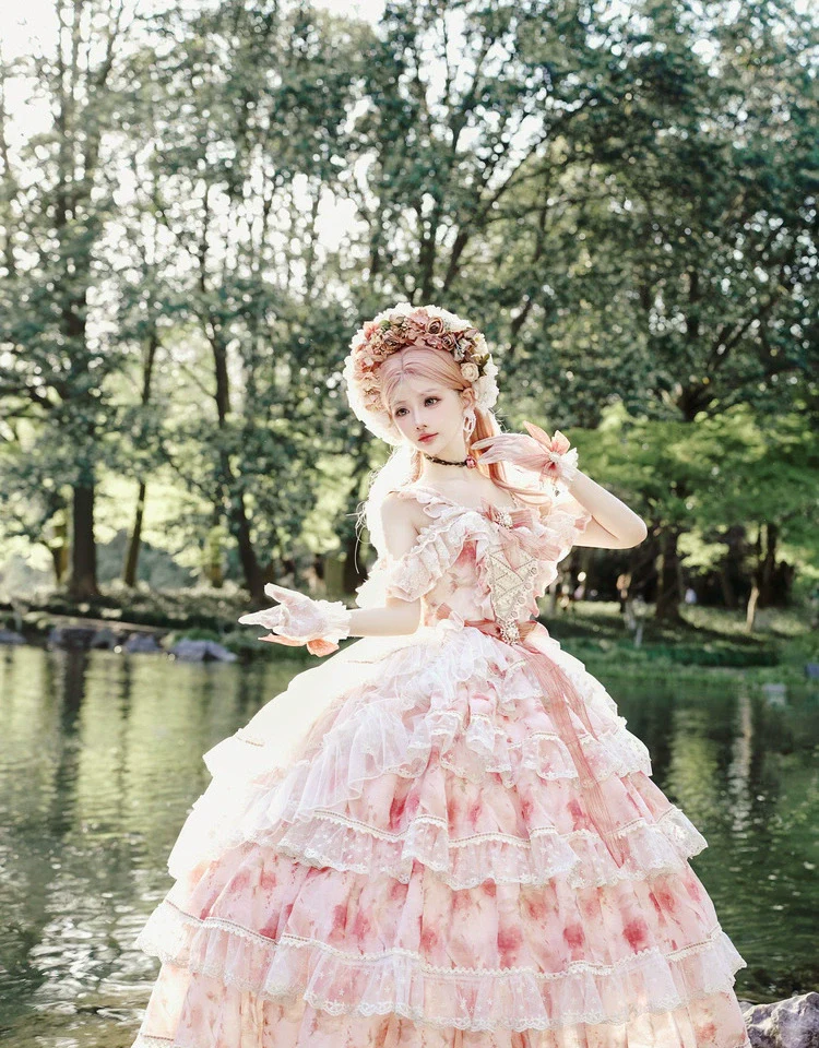 Rose Letter - Wedding Lolita Princess Dress Floral Printing Flounce Hem - Image 8