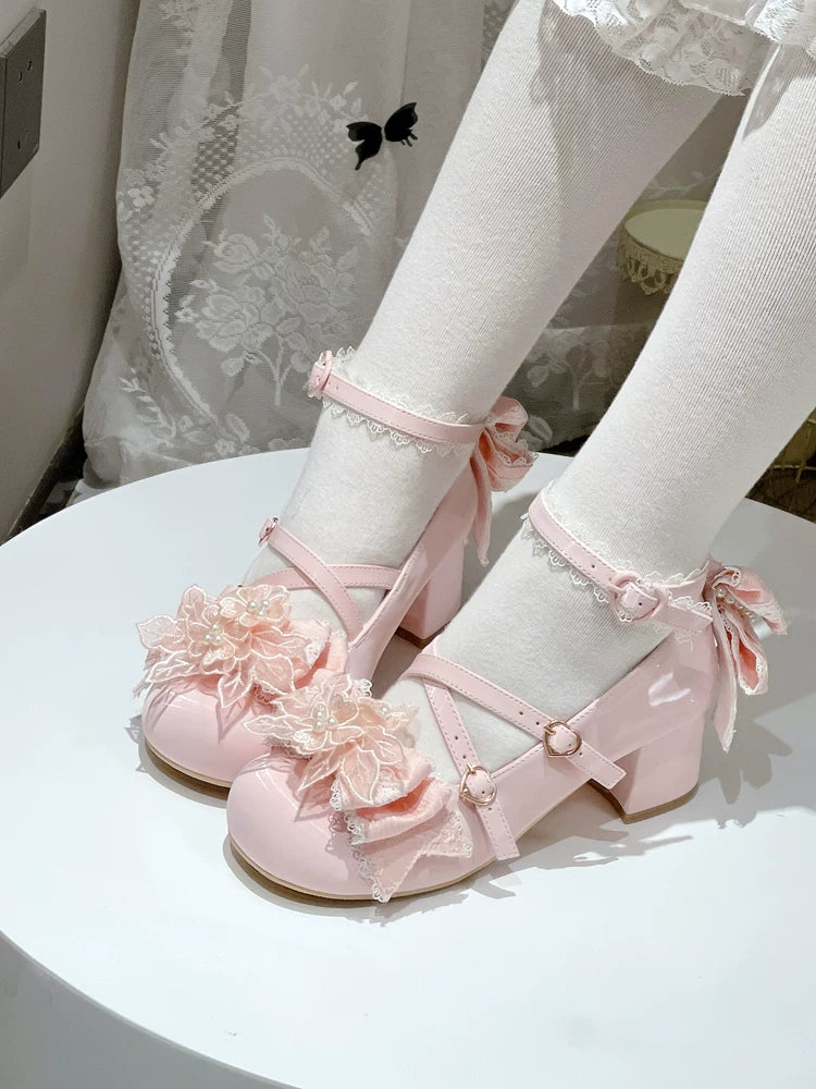 Spring Sakura - Wedding Sweet Lolita Heels Shoes, Floral Accent - Image 15
