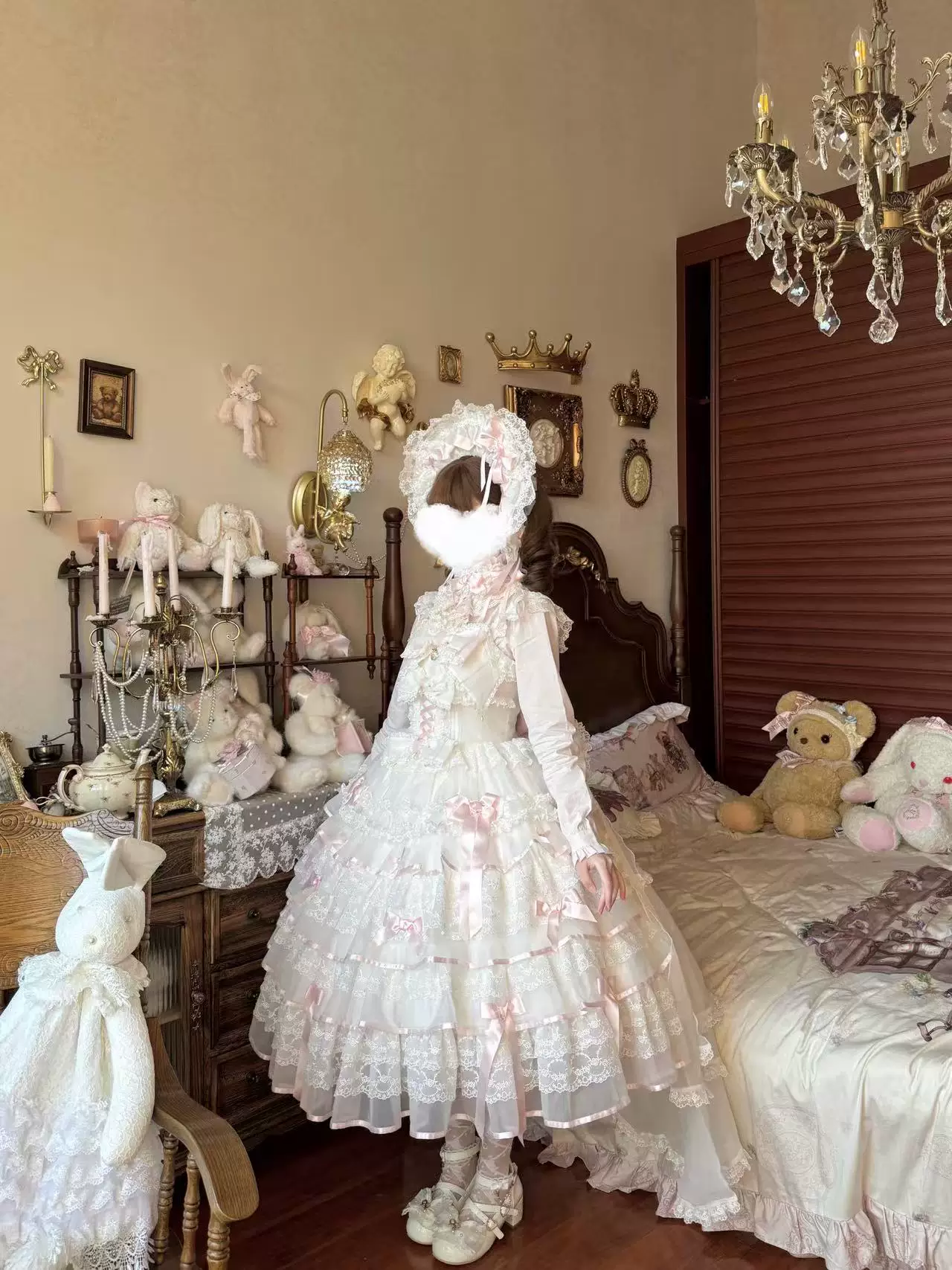 Sakura Snow Love Song - Wedding Sweet Lolita JSK Dress, Lace & Bows Details - Image 10