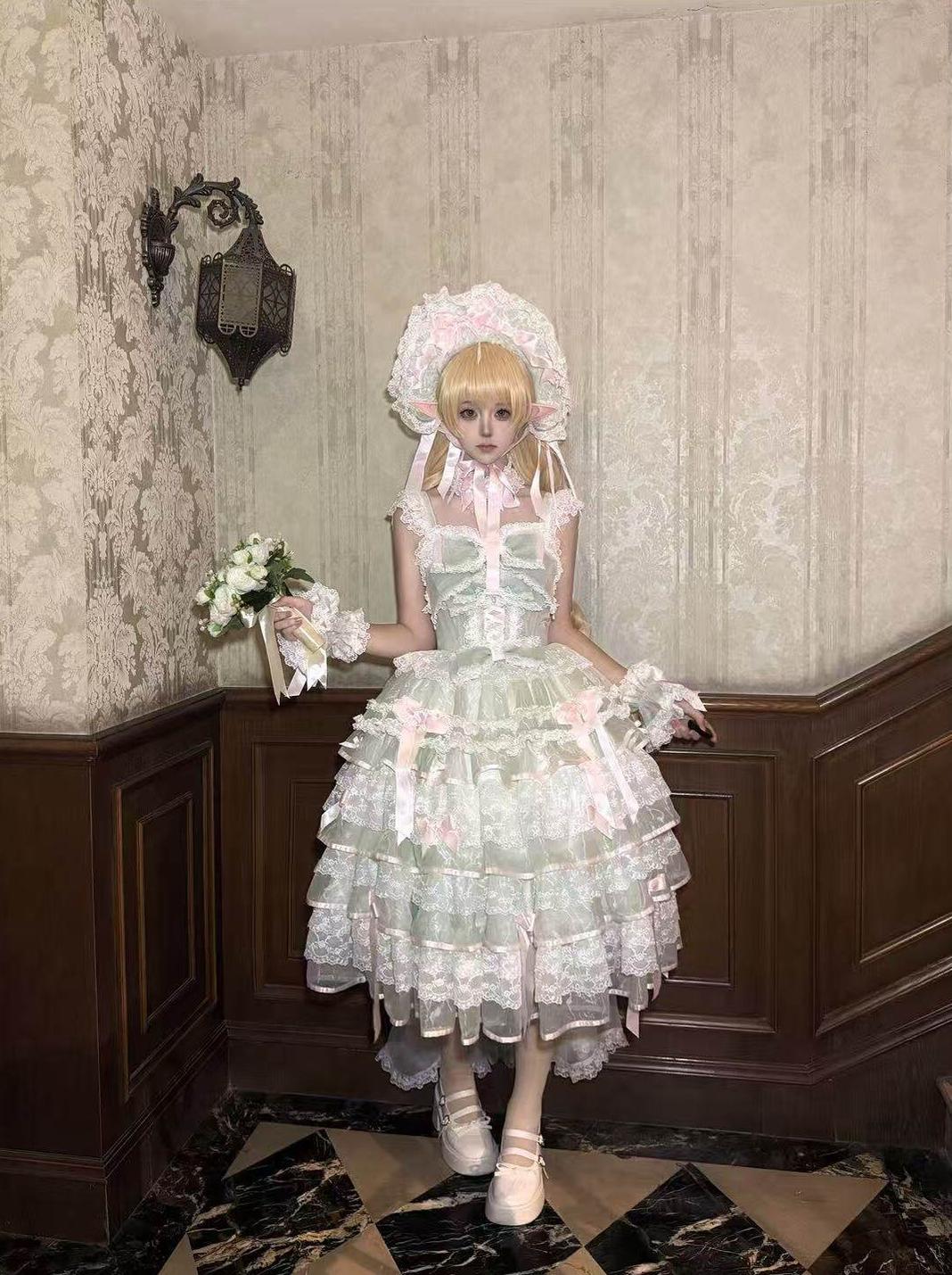 Sakura Snow Love Song - Wedding Sweet Lolita JSK Dress, Lace & Bows Details - Image 13