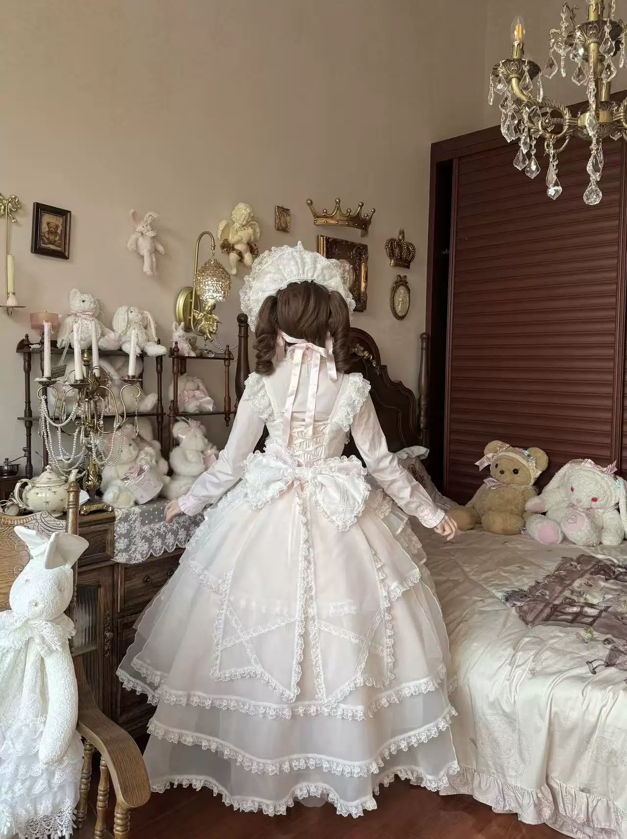 Sakura Snow Love Song - Wedding Sweet Lolita JSK Dress, Lace & Bows Details - Image 2