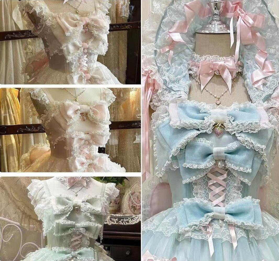 Sakura Snow Love Song - Wedding Sweet Lolita JSK Dress, Lace & Bows Details - Image 22