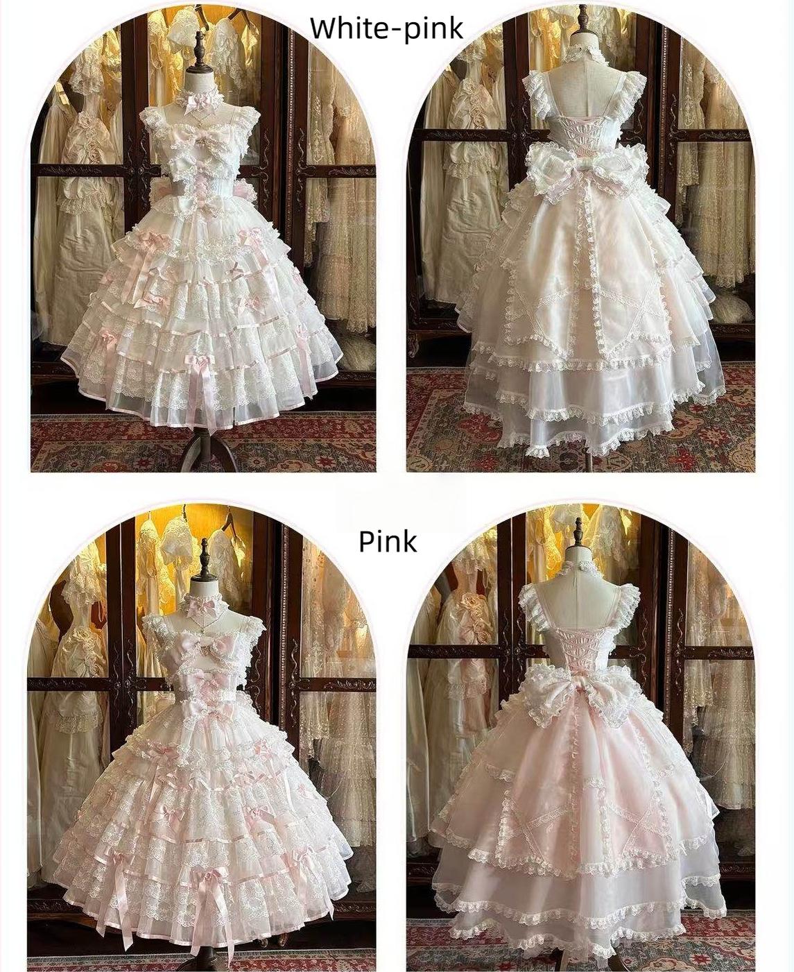 Sakura Snow Love Song - Wedding Sweet Lolita JSK Dress, Lace & Bows Details - Image 23