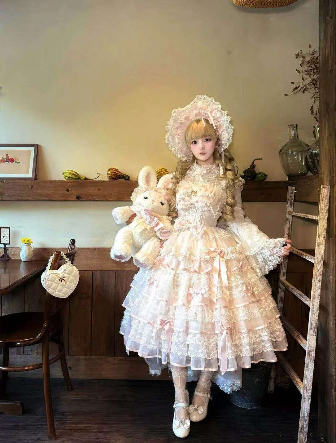 Sakura Snow Love Song - Wedding Sweet Lolita JSK Dress, Lace & Bows Details - Image 8