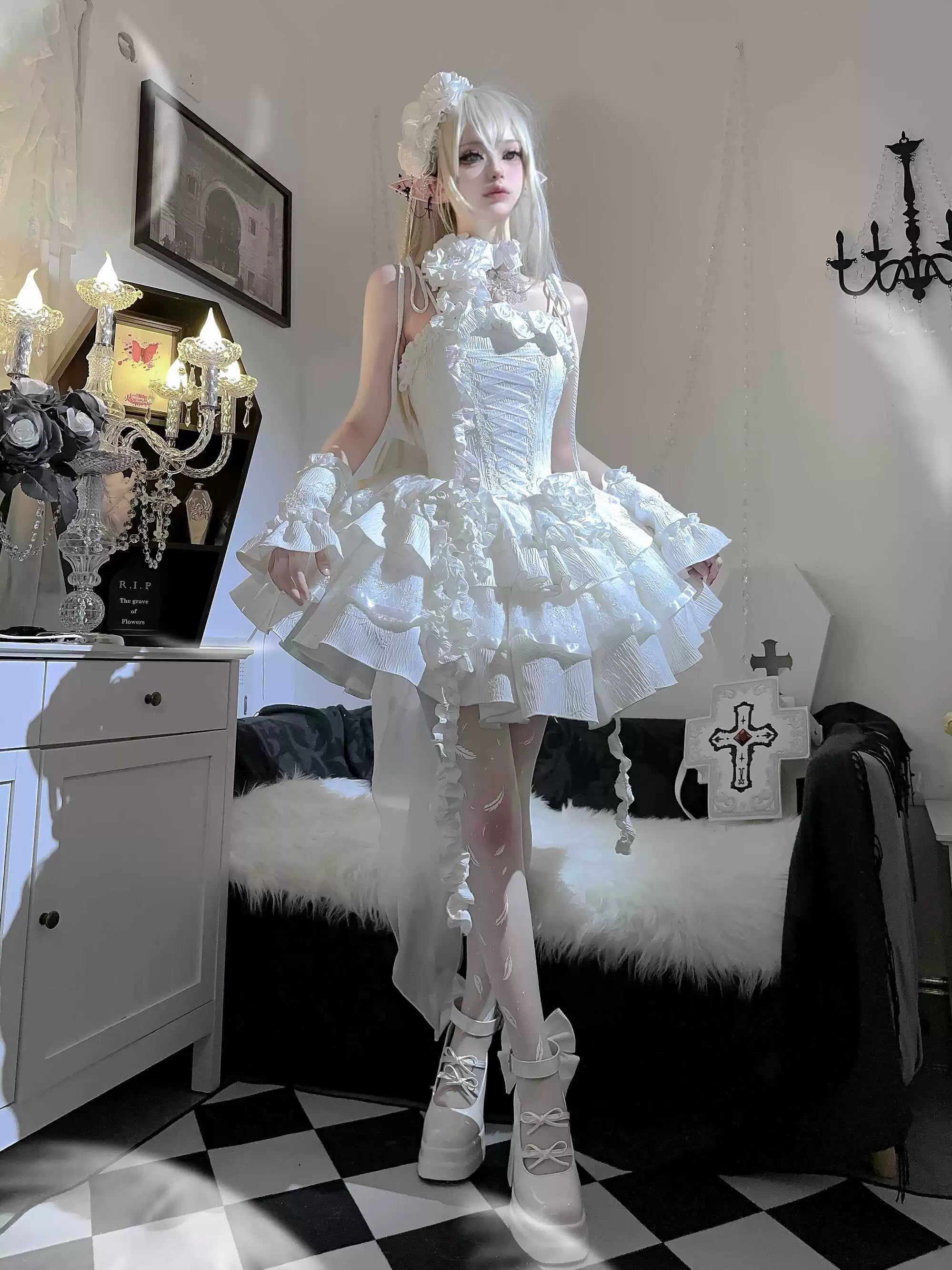White Gothic Lolita Fishbone JSK Dress - Image 6