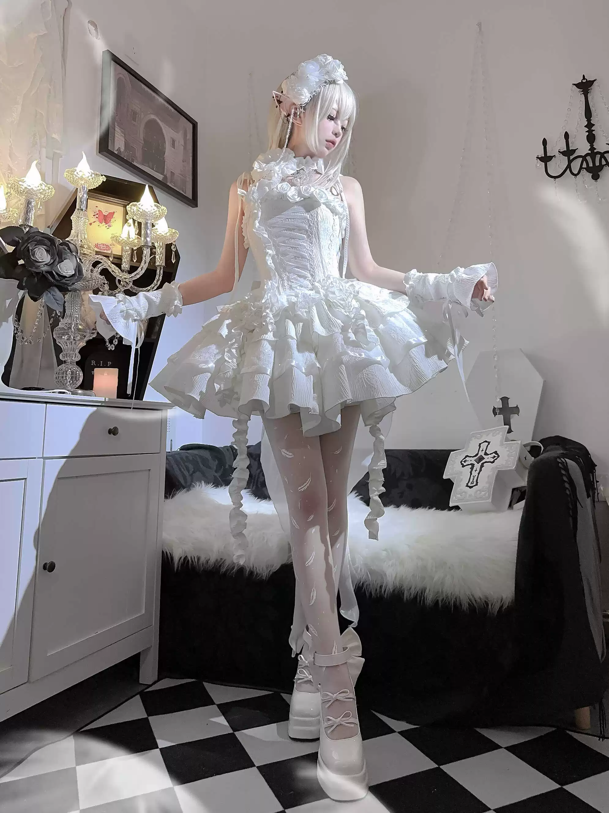 White Gothic Lolita Fishbone JSK Dress - Image 7